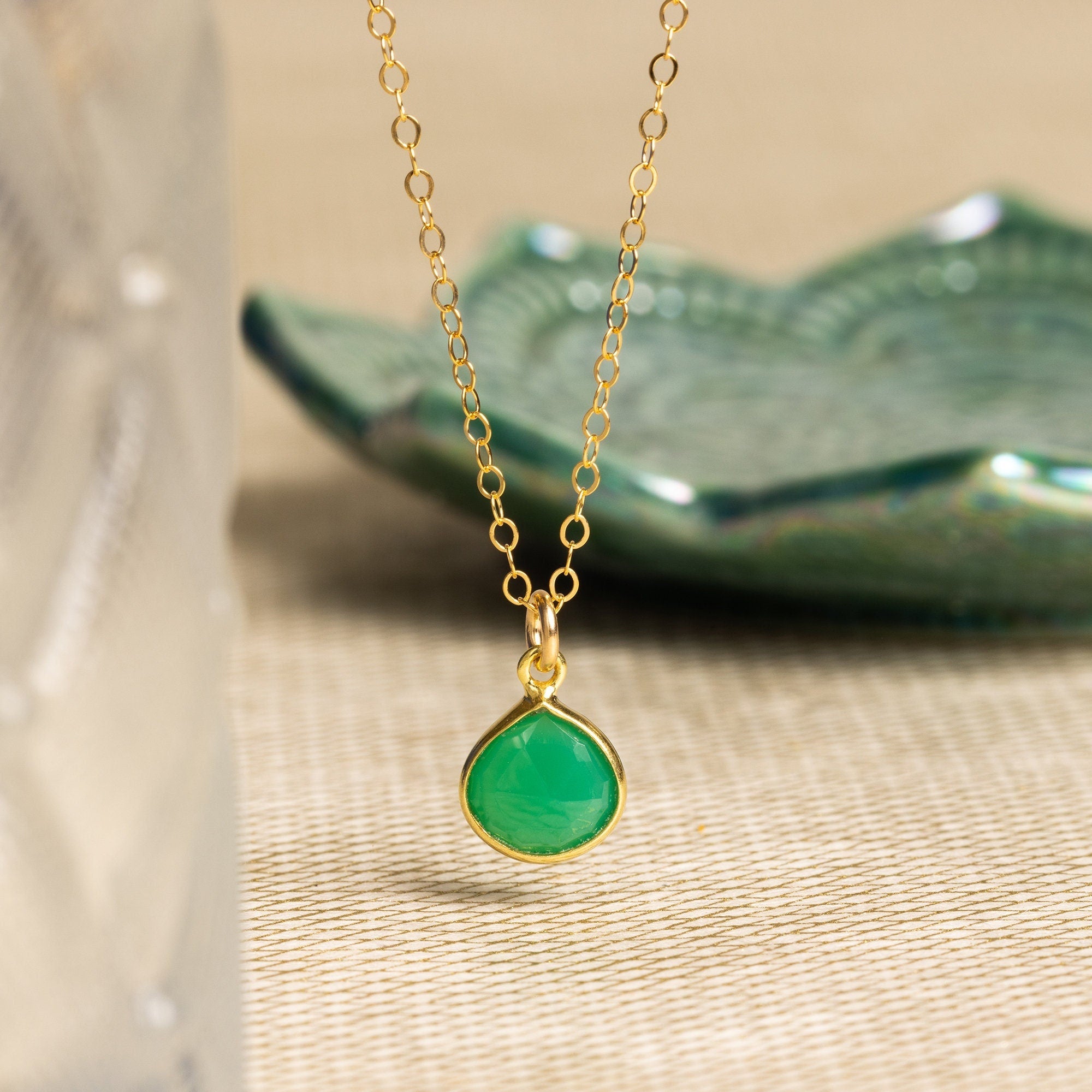 Chrysoprase Teardrop Gemstone Gold Necklace Necklaces Soul & Little Rose