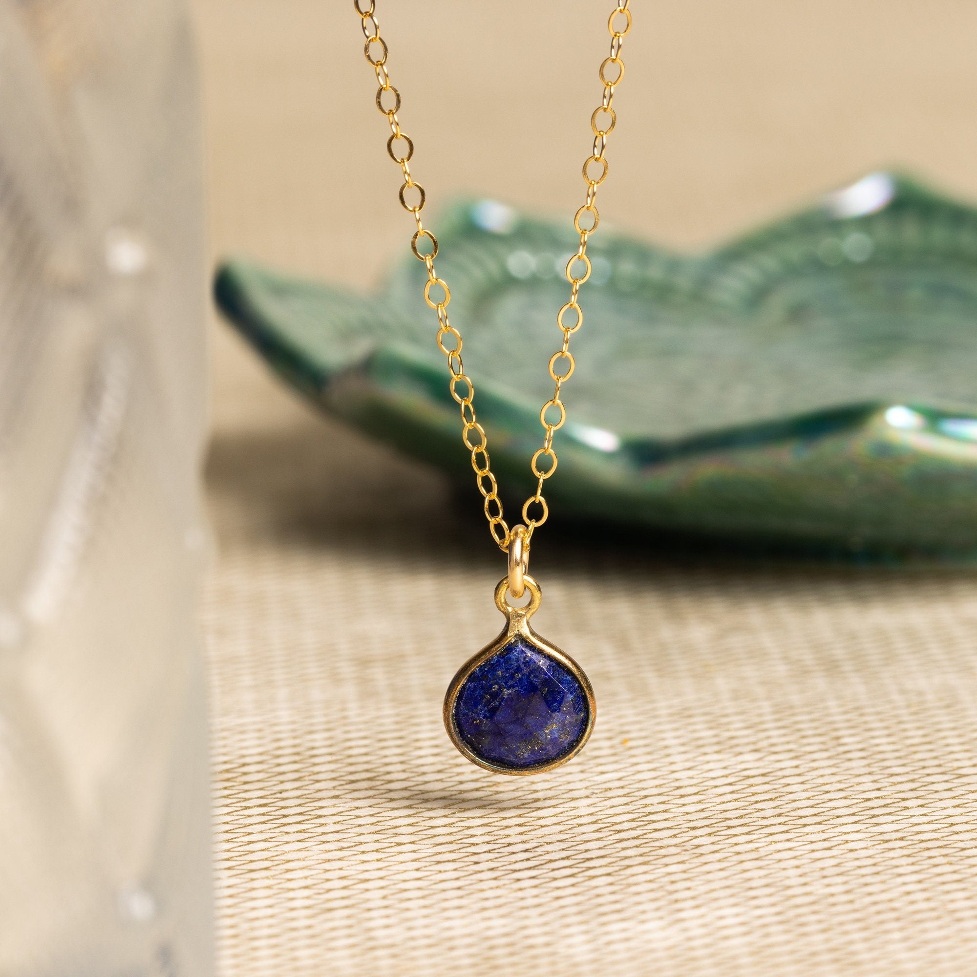 Lapis Lazuli Teardrop Gemstone Gold Necklace – Soul Little Rose