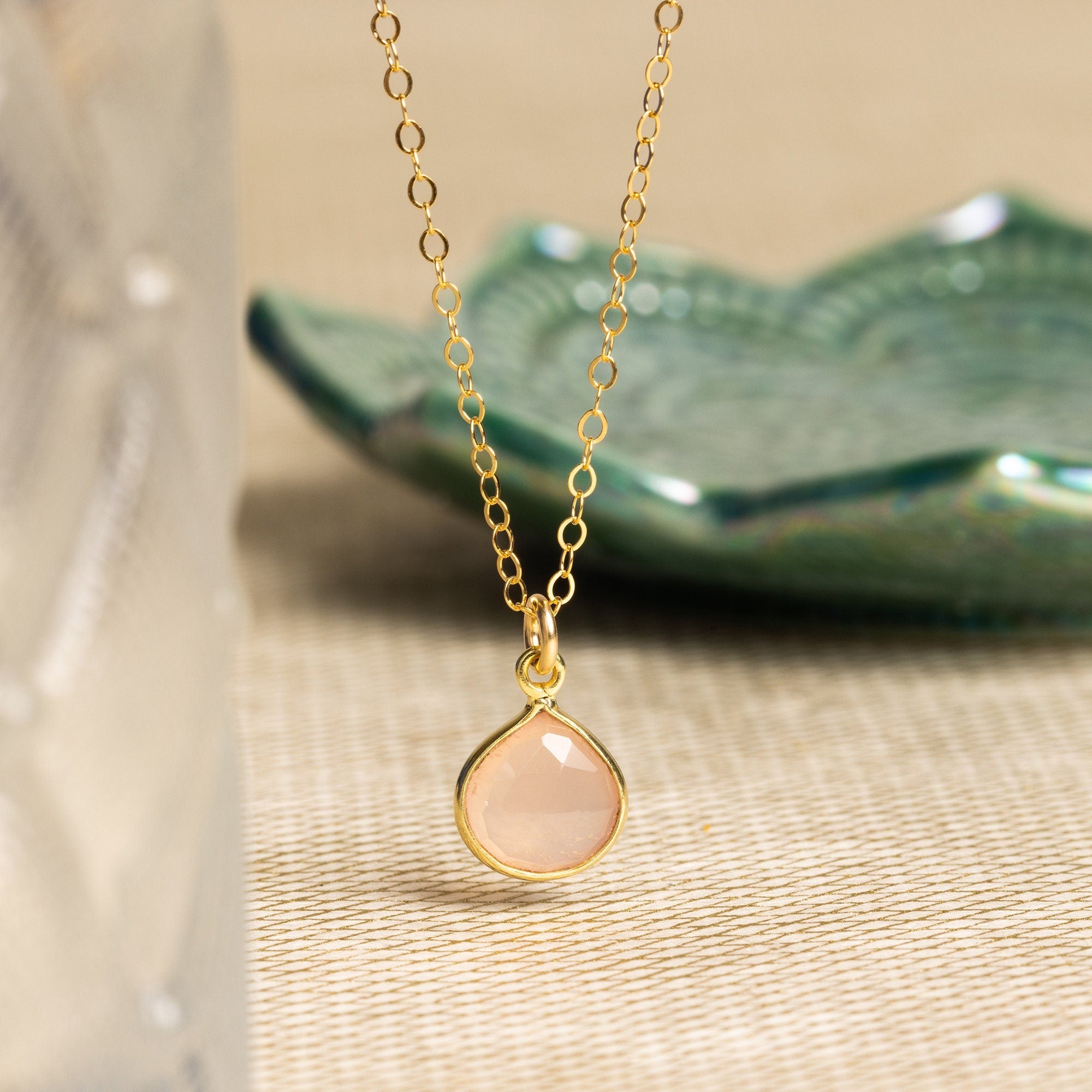 Pink Chalcedony Teardrop Gemstone Gold Necklace Necklaces Soul & Little Rose