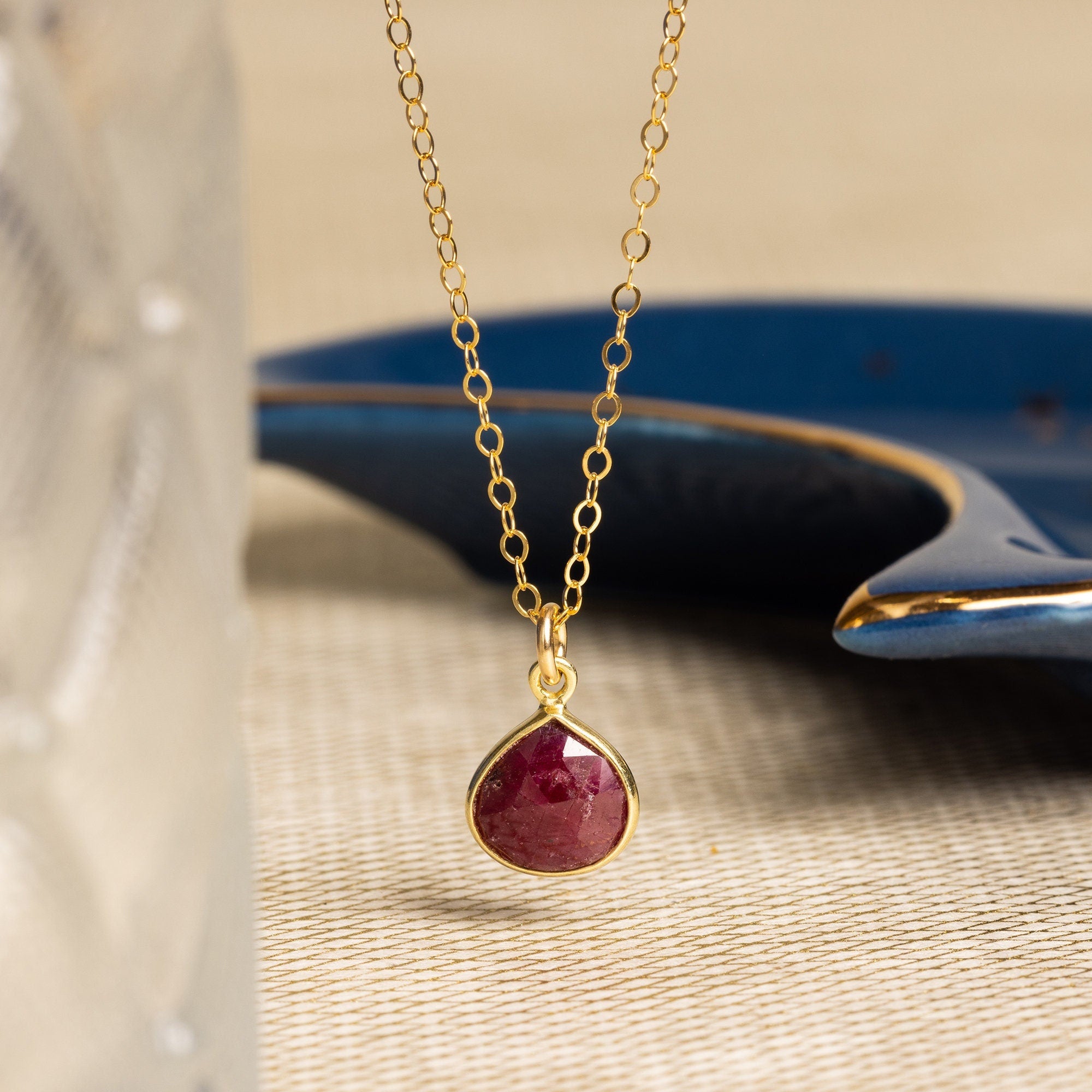 Ruby Teardrop Pendant Gold Necklace Necklaces Soul & Little Rose