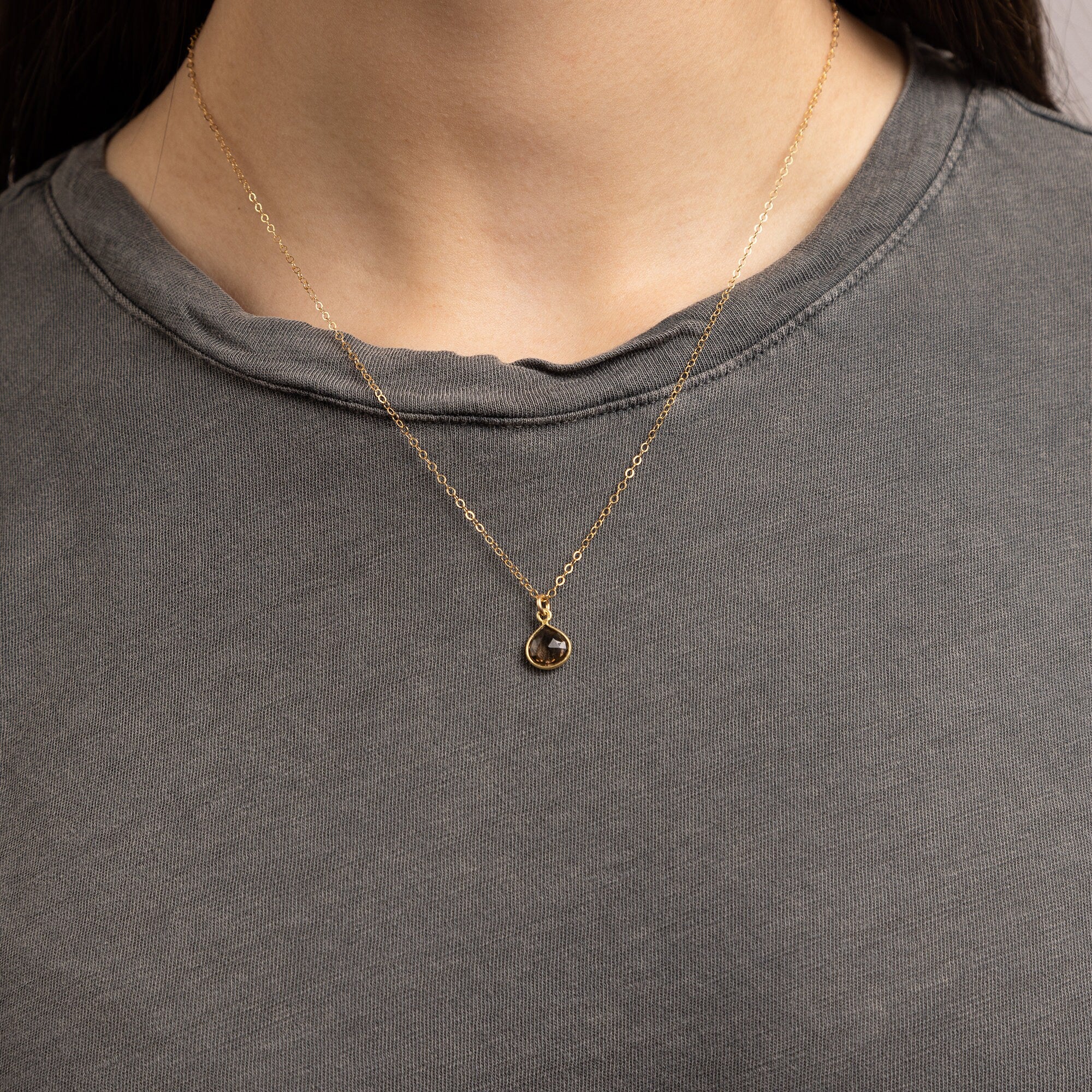 Smokey Quartz Teardrop Pendant Gold Necklace Necklaces Soul & Little Rose
