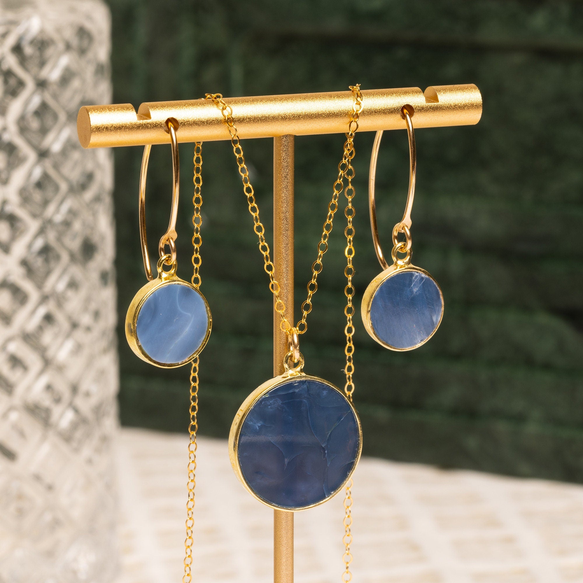 Blue Opal Gold Disc Necklace and Earrings Set Necklace and Earrings Set Soul & Little Rose   