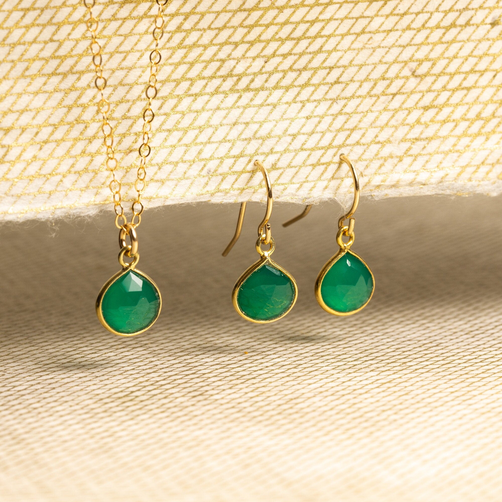 Green Onyx Necklace and Drop Earrings Matching Set Necklace and Earrings Set Soul & Little Rose   