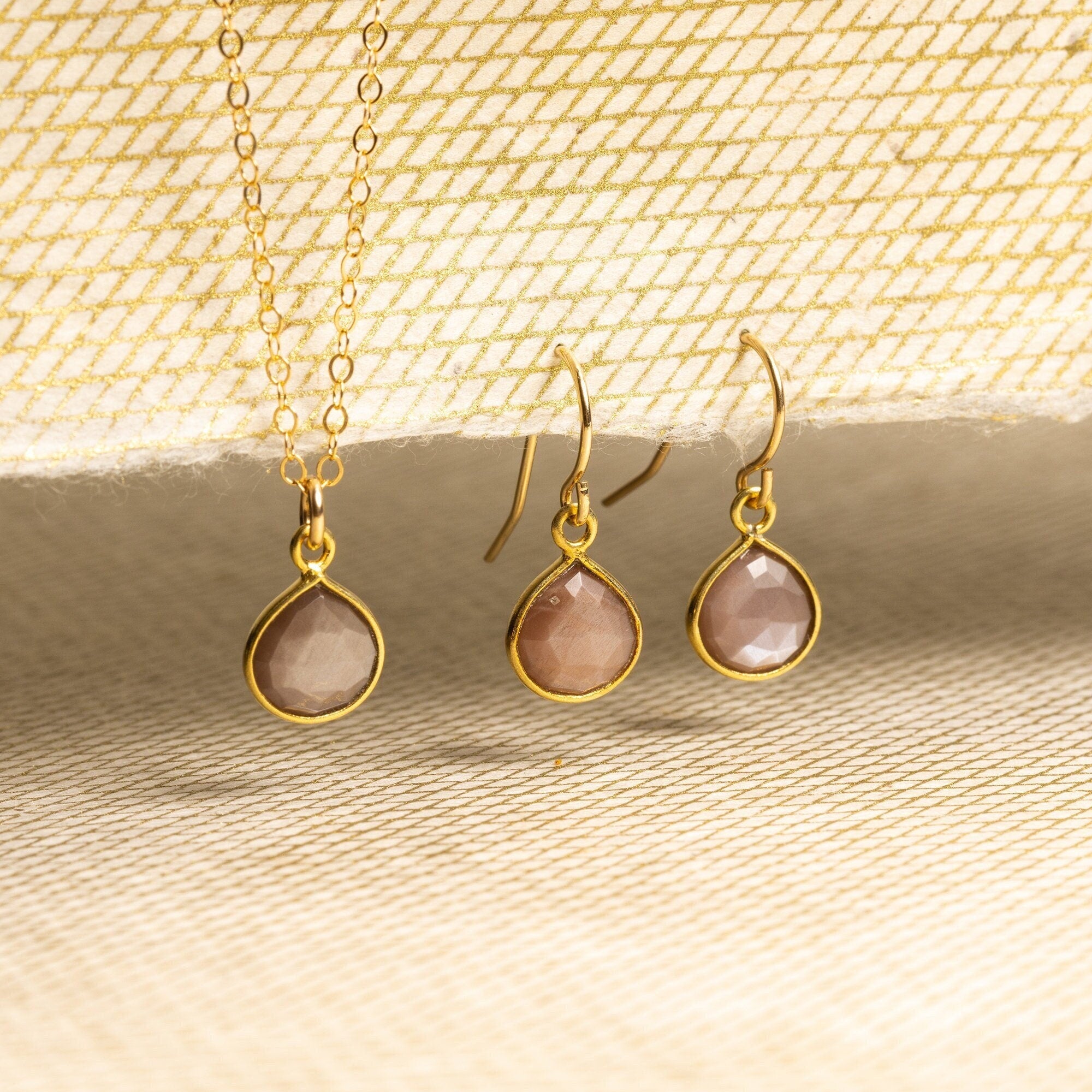 Brown Moonstone Necklace and Drop Earrings Matching Set Necklace and Earrings Set Soul & Little Rose   