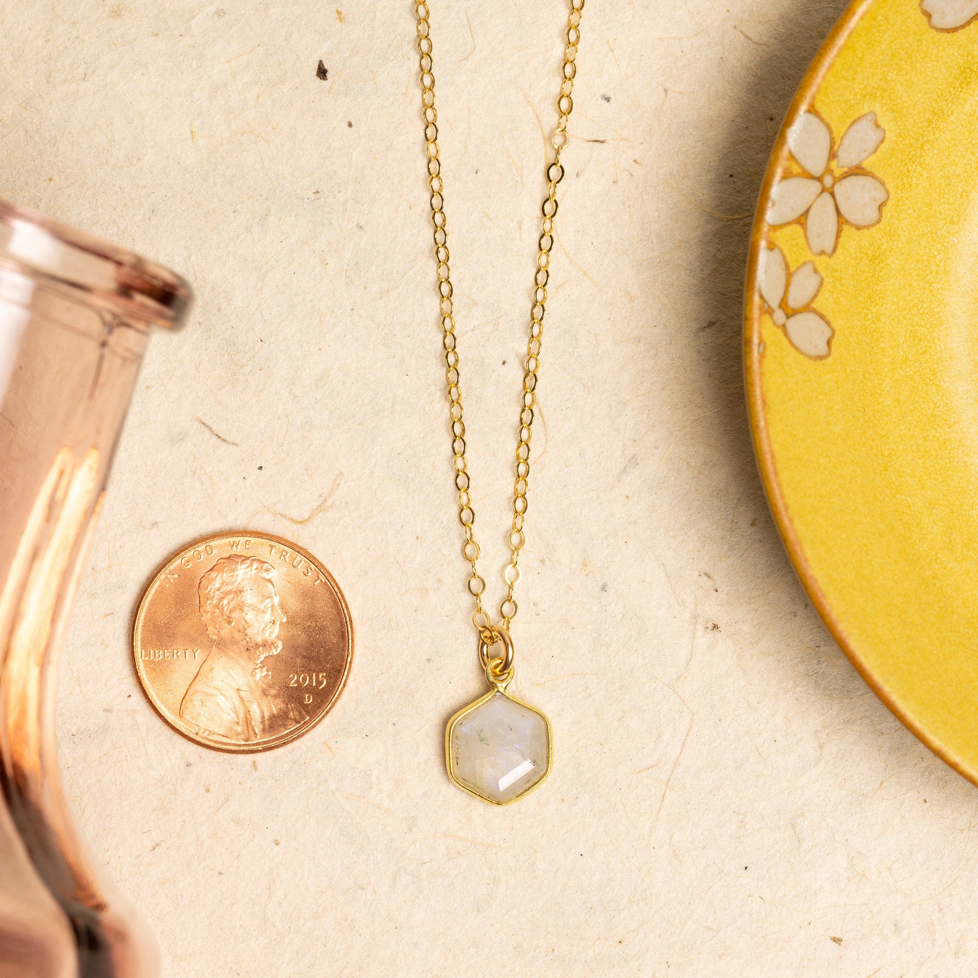 Moonstone Hexagon Shape Pendant Gold Necklace Necklaces Soul & Little Rose