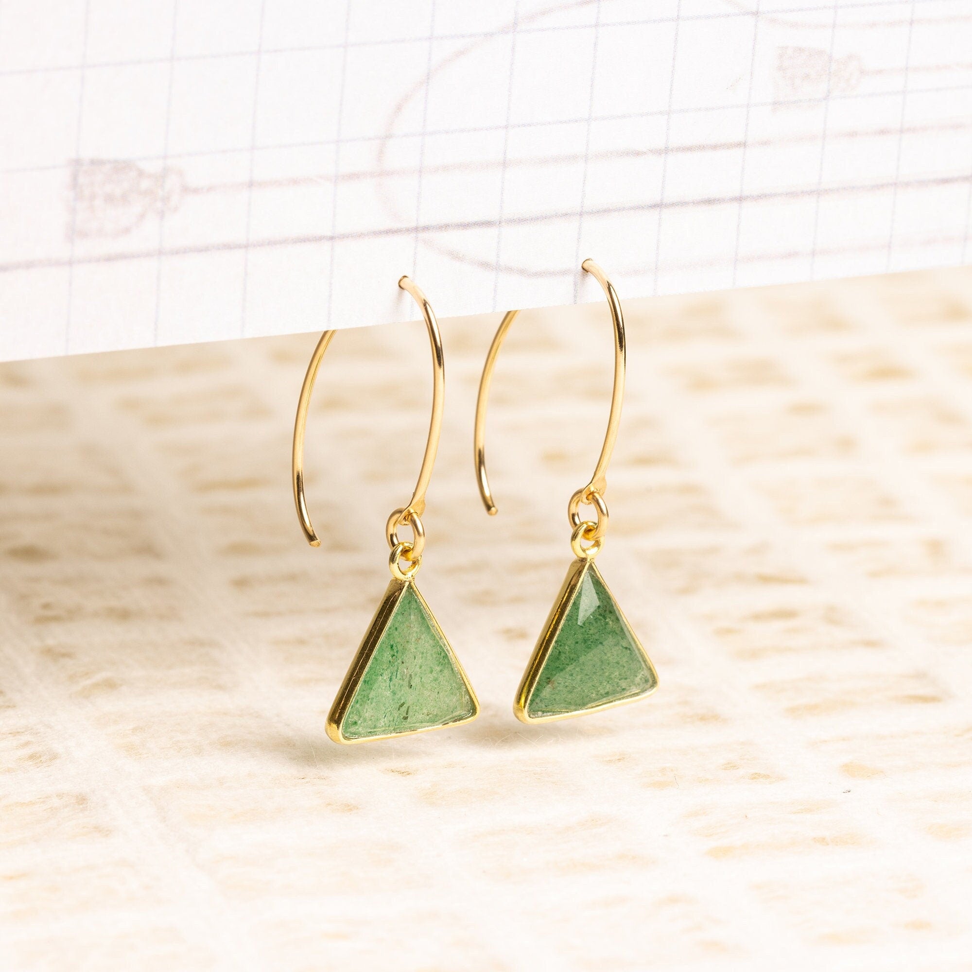 Aventurine Gemstone Gold Triangle Earrings Earrings Soul & Little Rose   