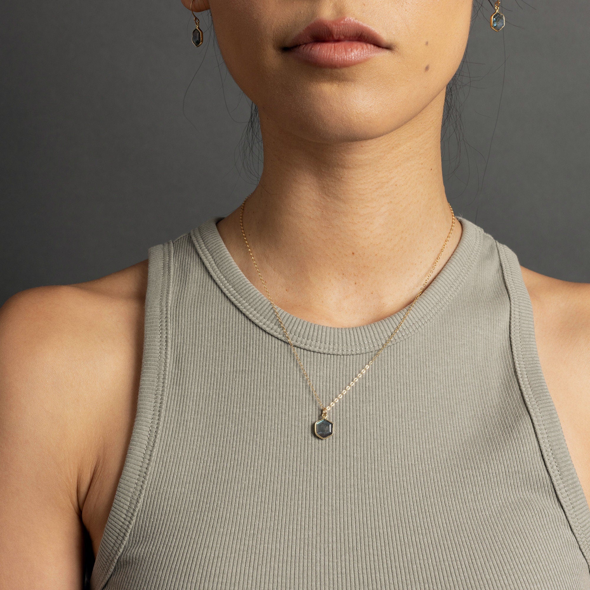 Labradorite Hexagon Gemstone Gold Pendant Necklace Necklaces Soul & Little Rose