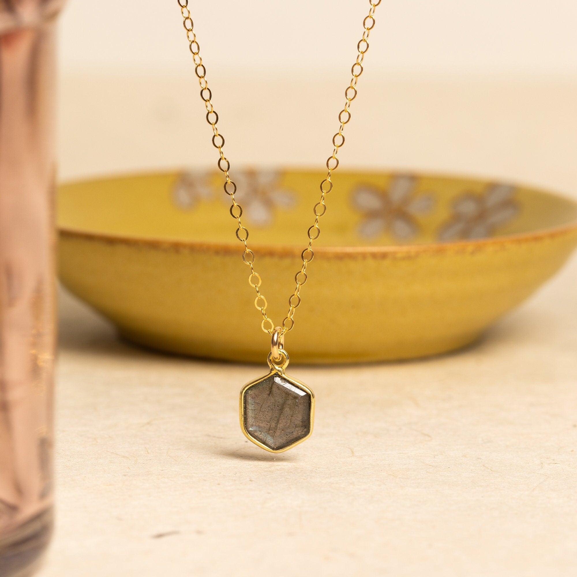Labradorite Hexagon Gemstone Gold Pendant Necklace Necklaces Soul & Little Rose