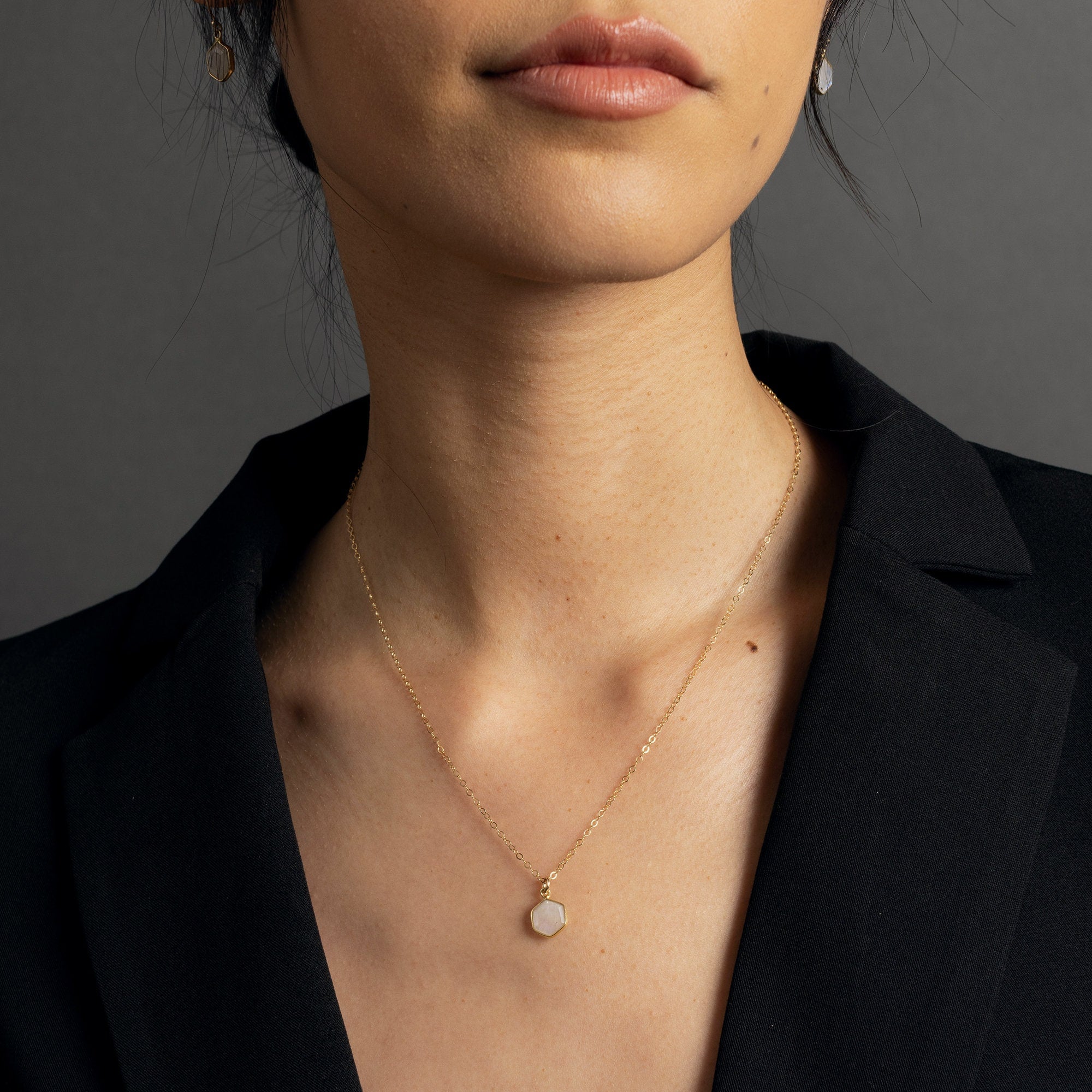Moonstone Hexagon Shape Pendant Gold Necklace Necklaces Soul & Little Rose