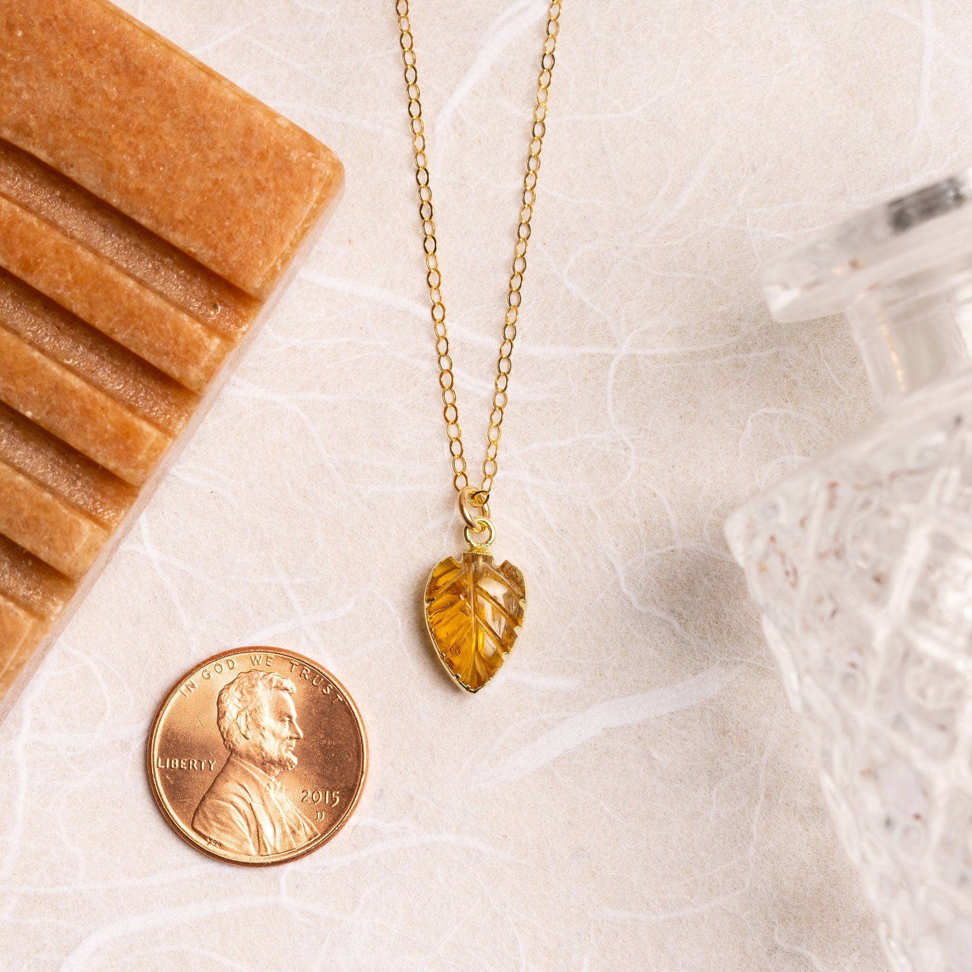 Citrine Gemstone Leaf Shape Gold Necklace Necklaces Soul & Little Rose