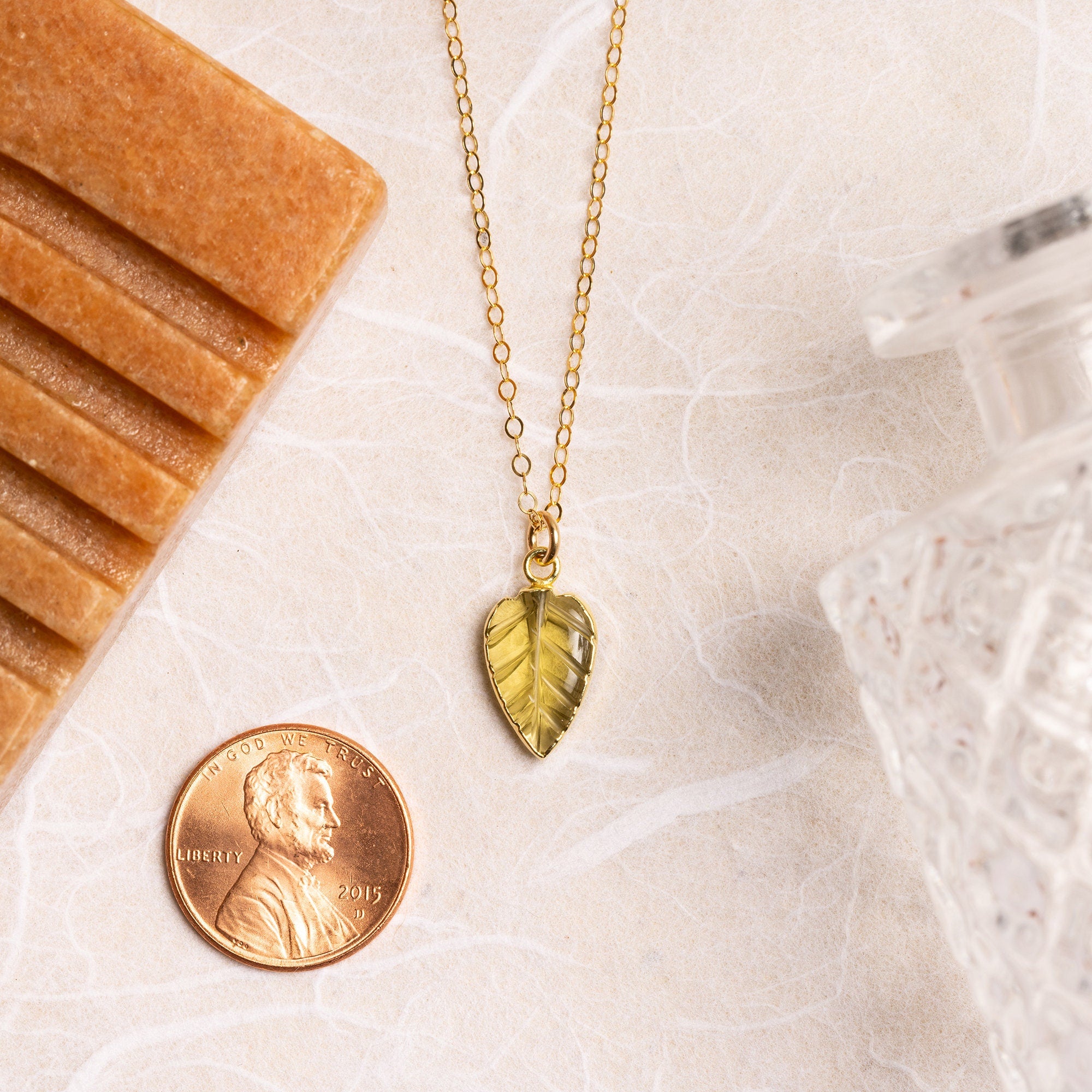 Lemon Quartz Leaf Shape Pendant Gold Necklace Necklaces Soul & Little Rose