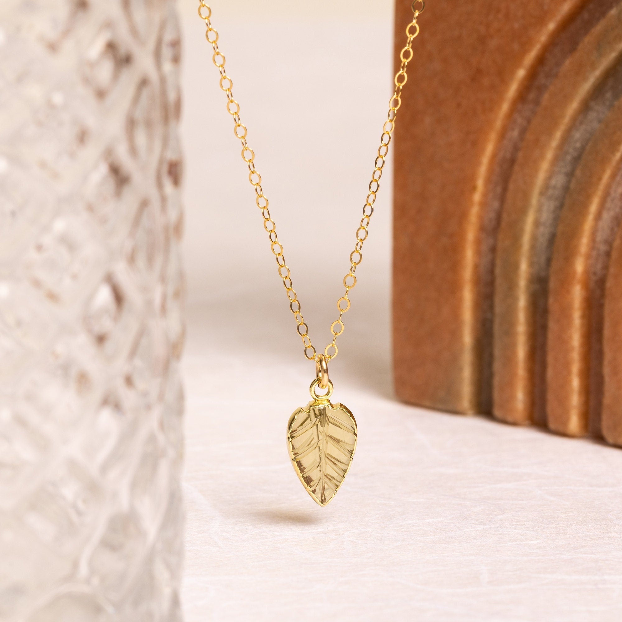 Lemon Quartz Leaf Shape Pendant Gold Necklace Necklaces Soul & Little Rose