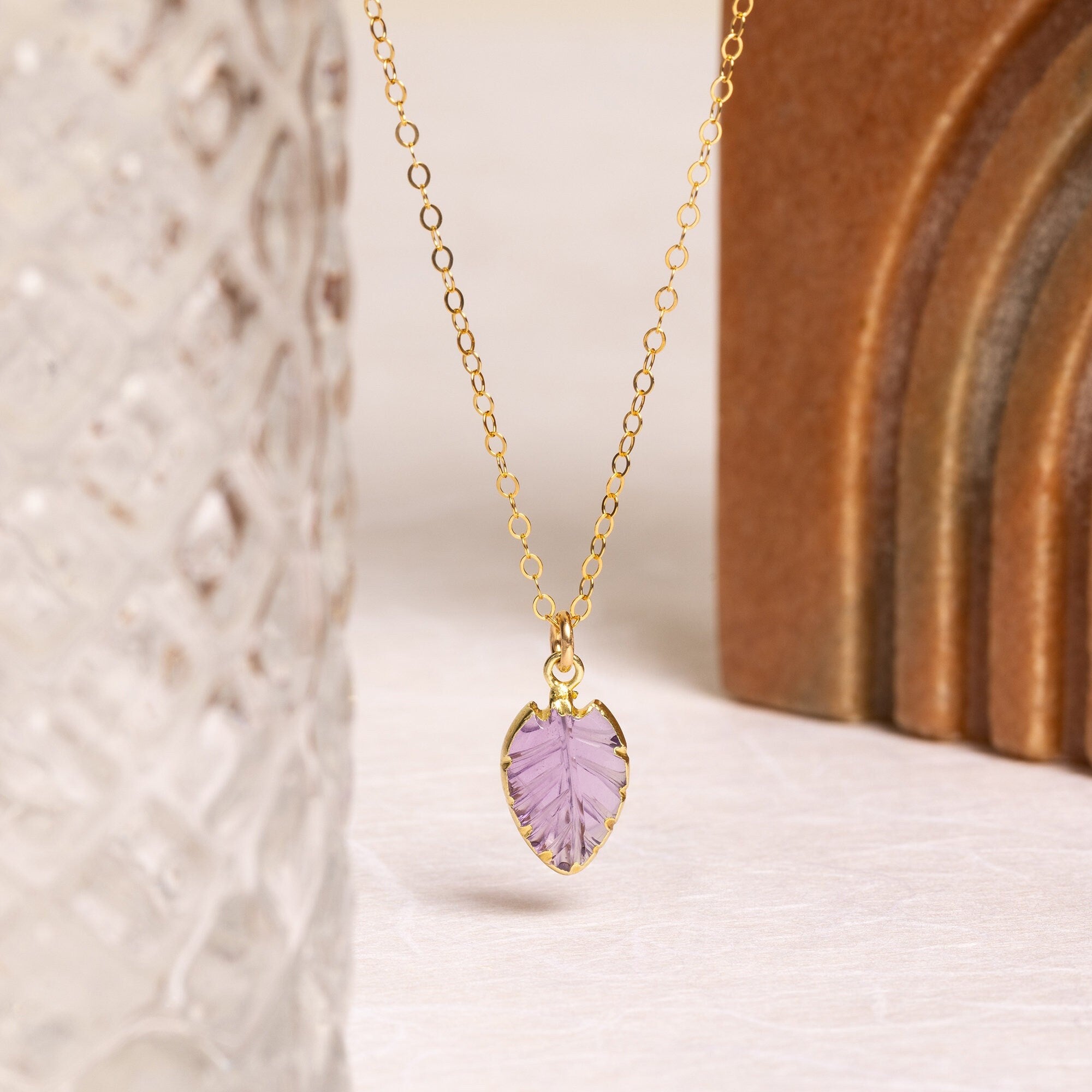 Pink Amethyst Leaf Gemstone Necklace Necklaces Soul & Little Rose