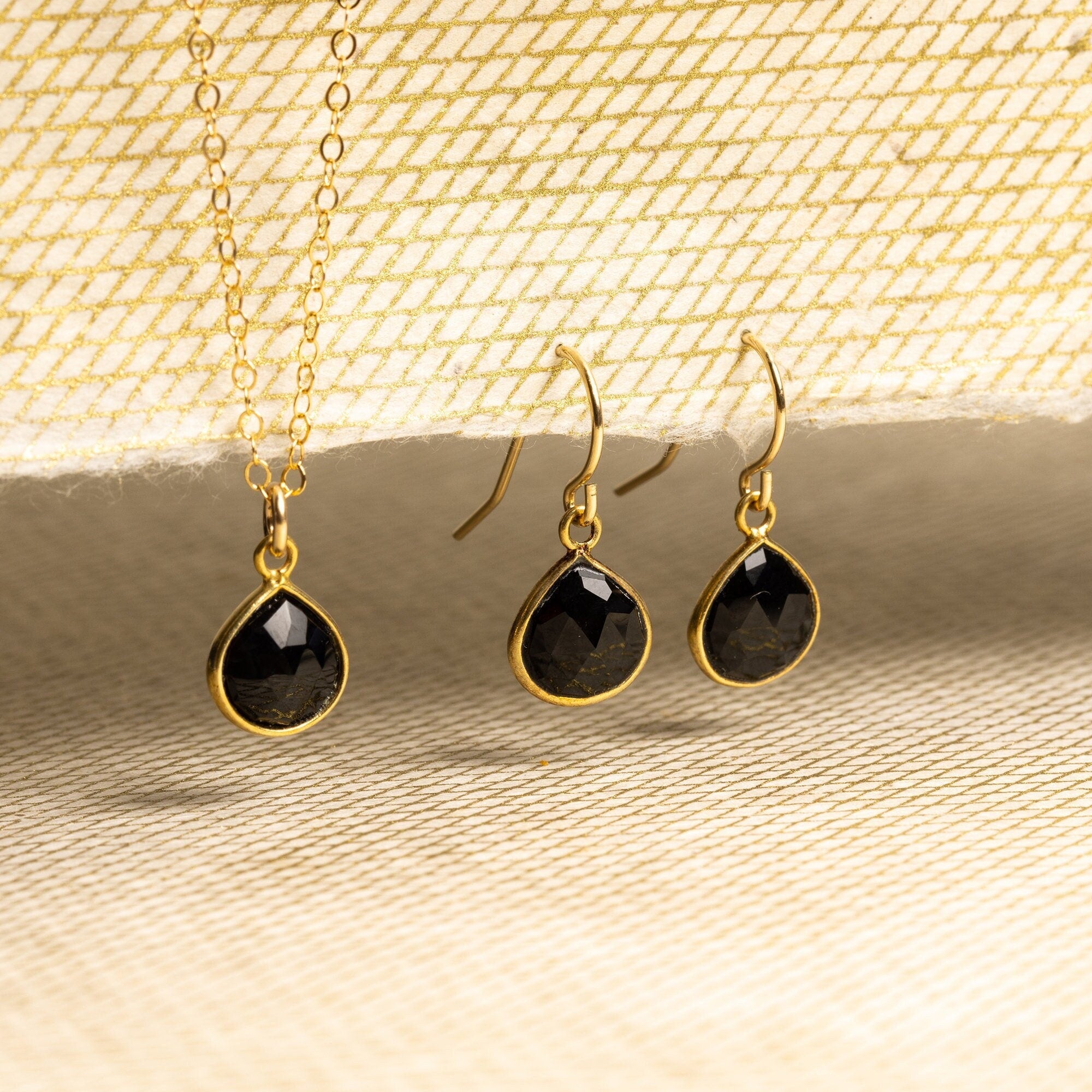 Black Onyx Necklace and Drop Earrings Matching Set Necklace and Earrings Set Soul & Little Rose   