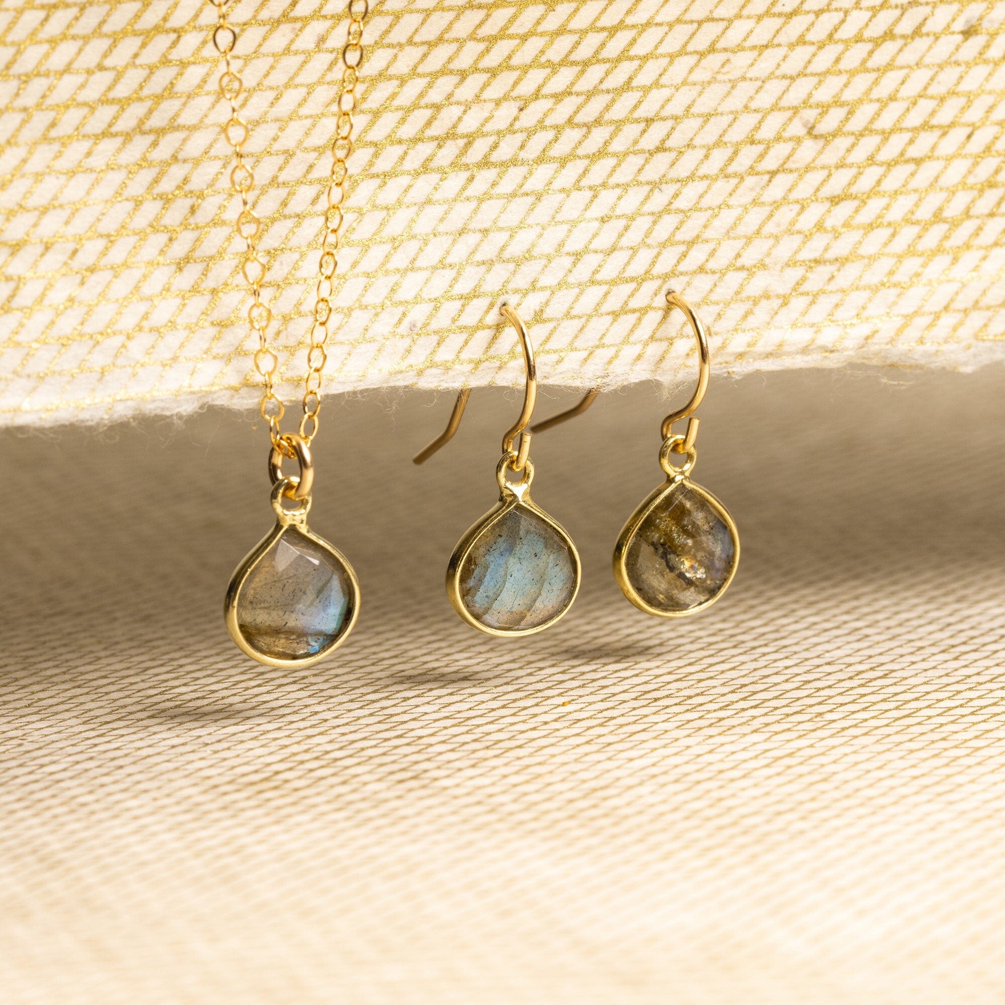 Labradorite Necklace and Drop Earrings Matching Set Necklace and Earrings Set Soul & Little Rose   