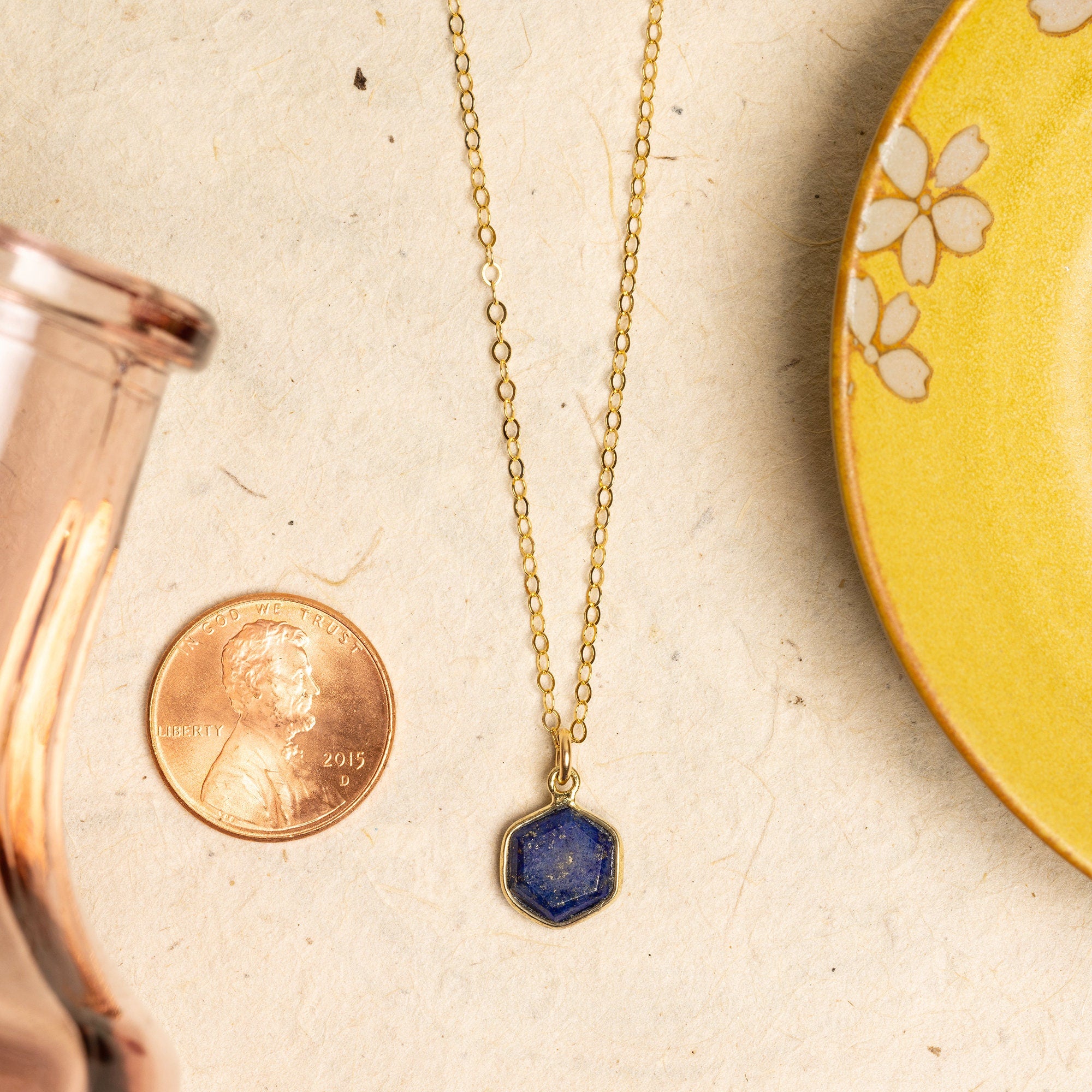 Lapis Lazuli Gemstone Hexagon Pendant Gold Necklace Necklaces Soul & Little Rose