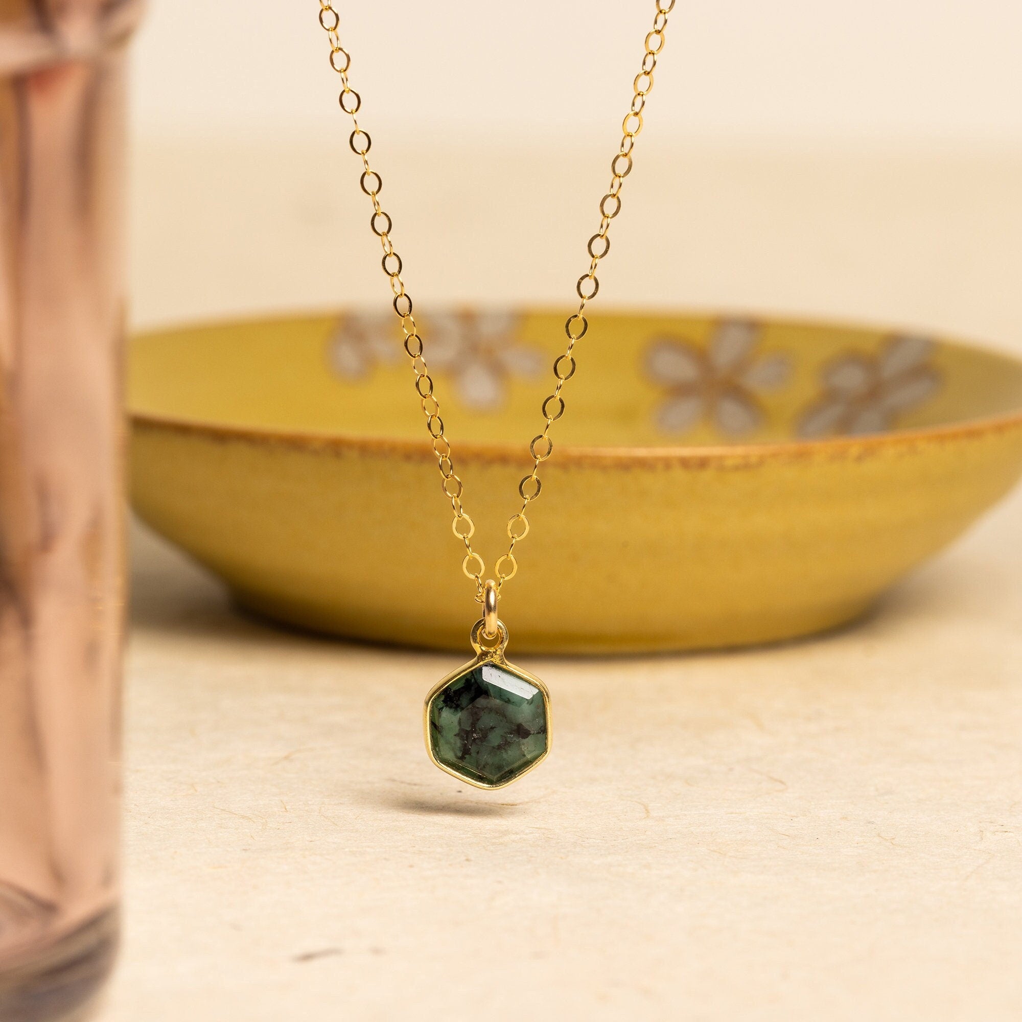 Emerald Hexagon Pendant Gold Necklace Necklaces Soul & Little Rose