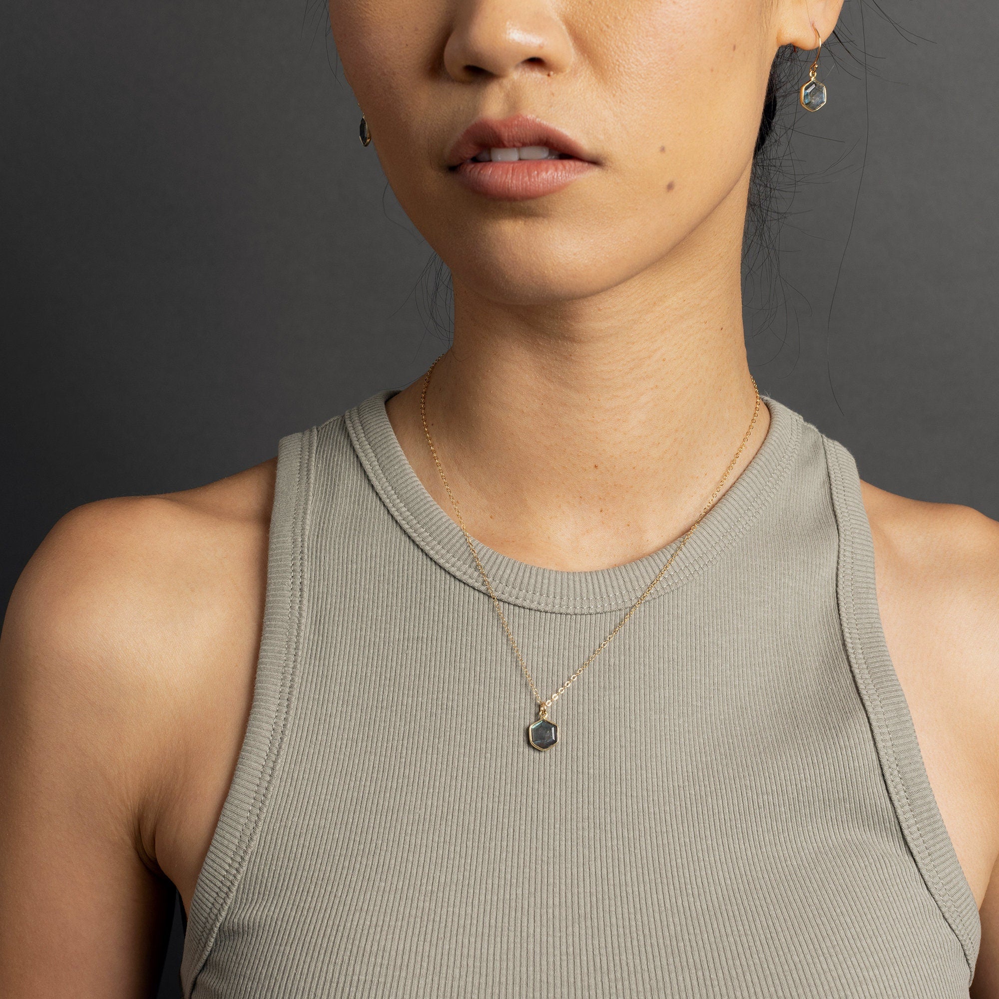 Labradorite Hexagon Gemstone Gold Pendant Necklace Necklaces Soul & Little Rose