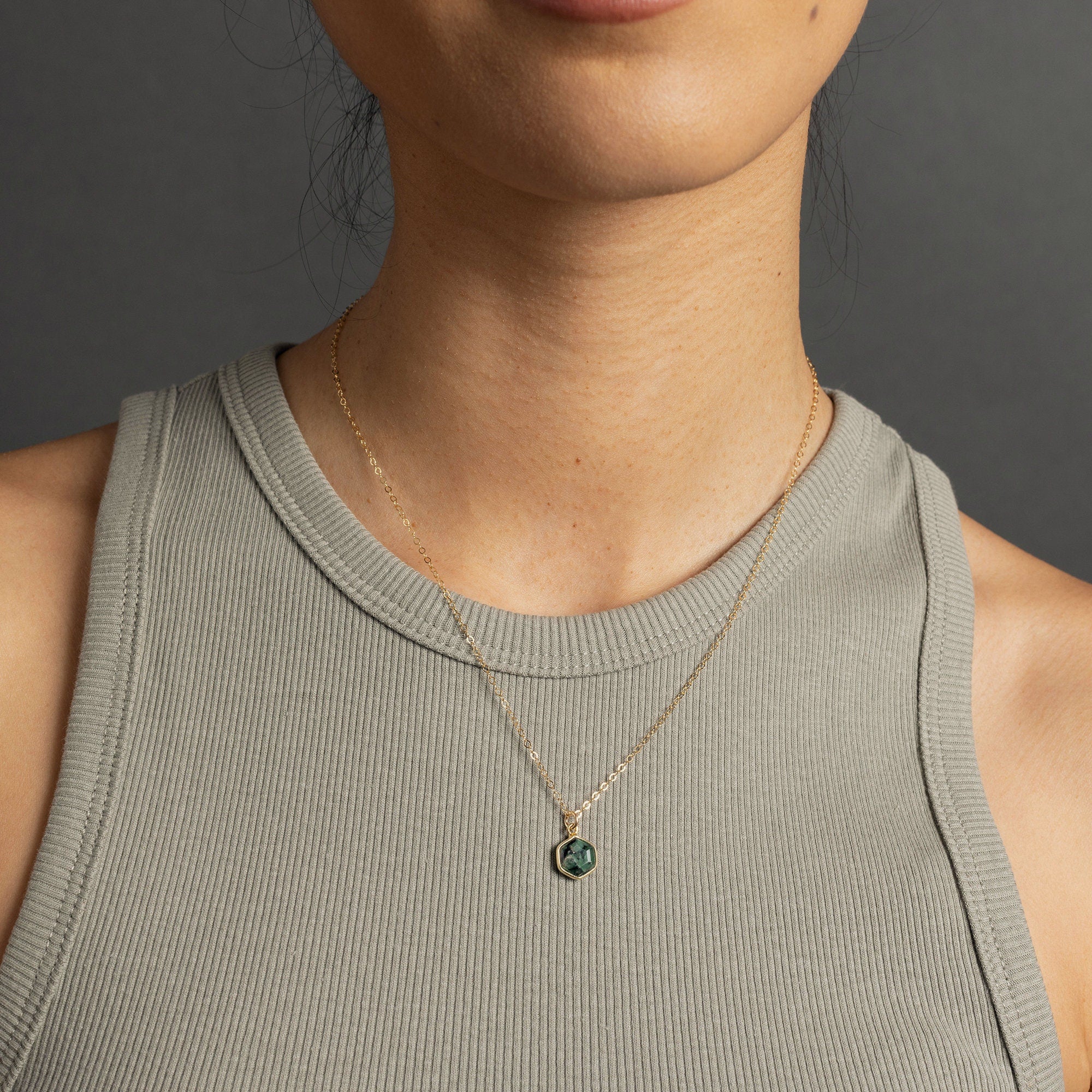 Emerald Hexagon Pendant Gold Necklace Necklaces Soul & Little Rose