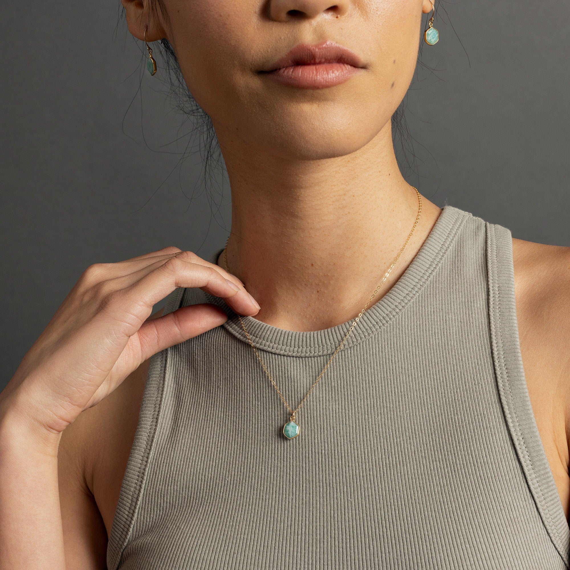 Amazonite Dainty Hexagon Pendant Necklace Necklaces Soul & Little Rose   