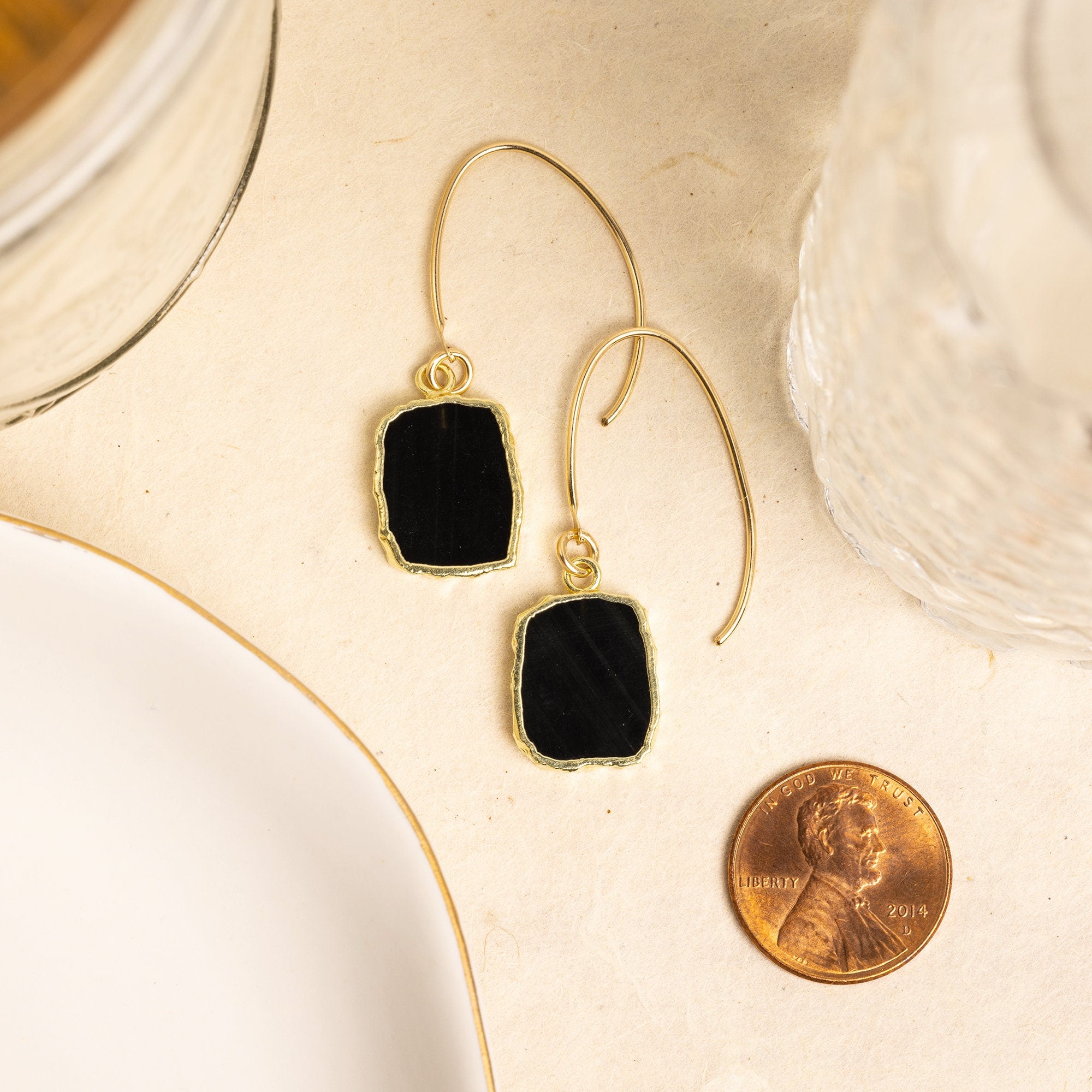 Raw Obsidian Gemstone Slice Earrings on 14k Gold Filled Earwires Earrings Soul & Little Rose   