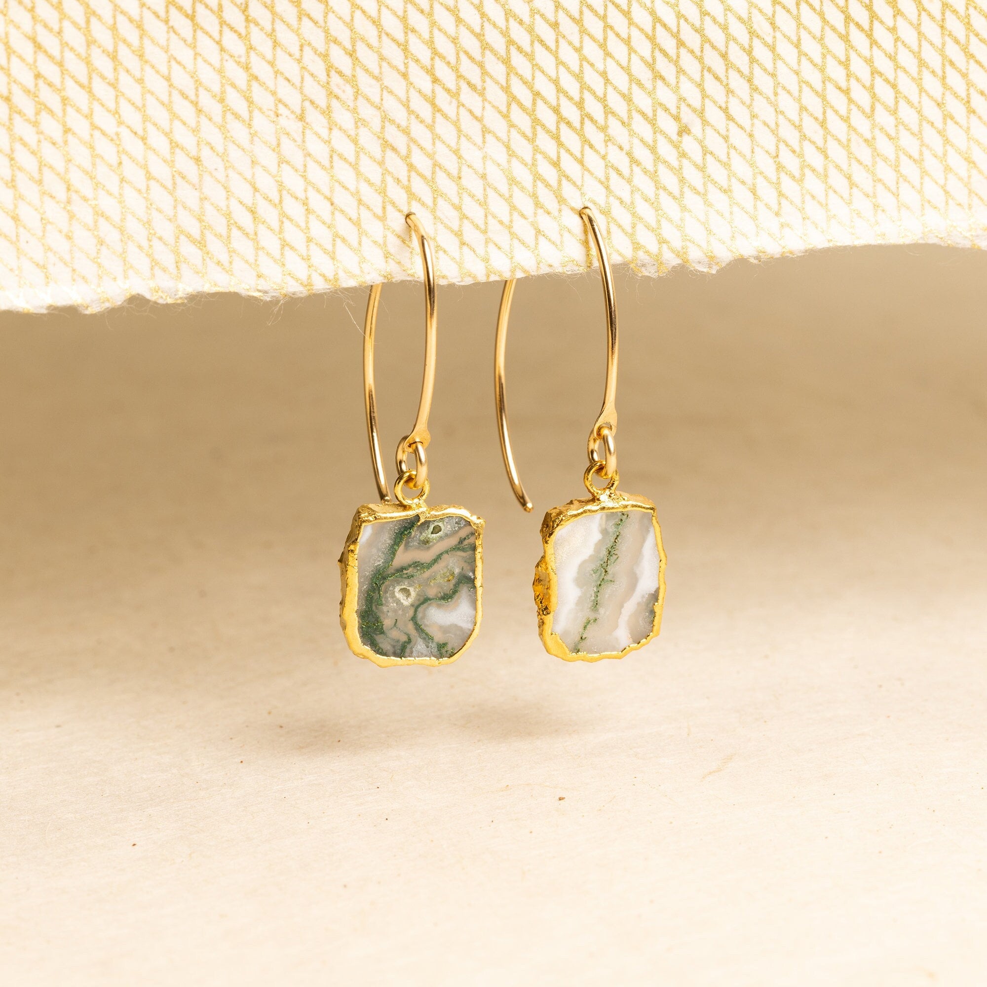 Moss Solar Quartz Slice Gemstone Gold 14k Gold Earwire Earrings Earrings Soul & Little Rose   