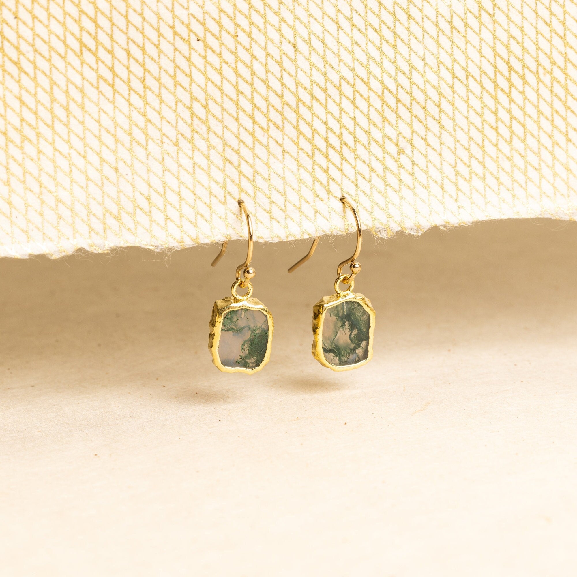 Mini Moss Agate Gold Raw Gemstone Slice Earrings Earrings Soul & Little Rose   