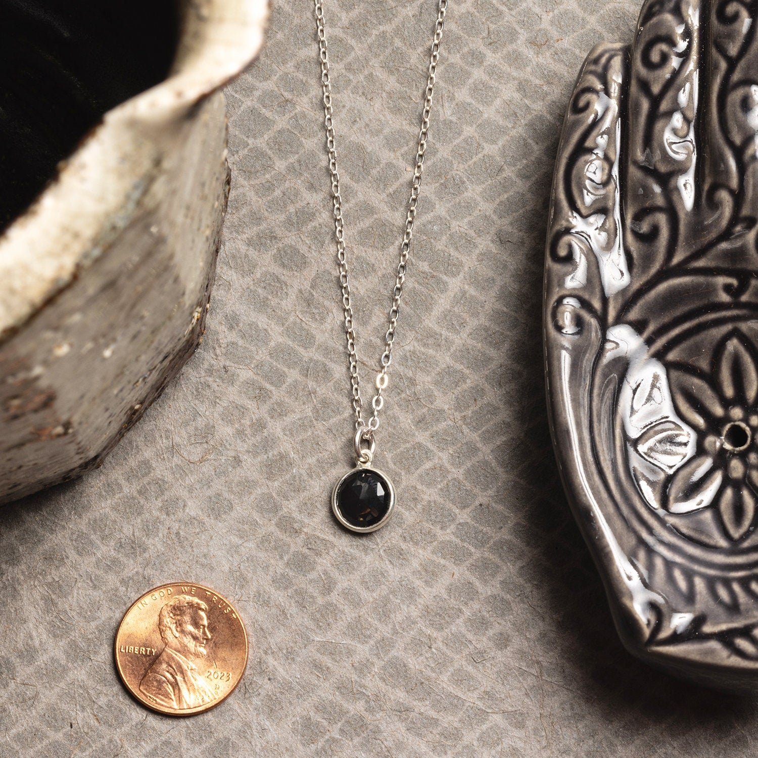 Black Onyx Round Shape Pendant 925 Sterling Silver Dainty Cable Chain Necklaces Soul & Little Rose   