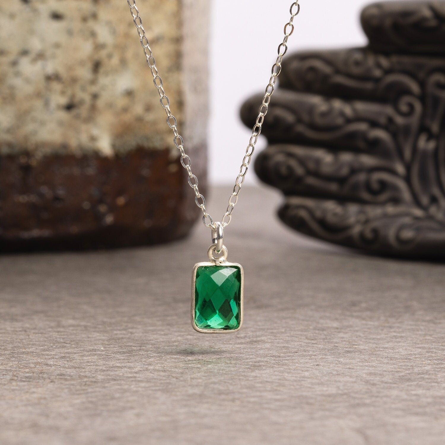 Green Quartz Pillow Shape 925 Sterling Silver Pendant Necklace Necklaces Soul & Little Rose   