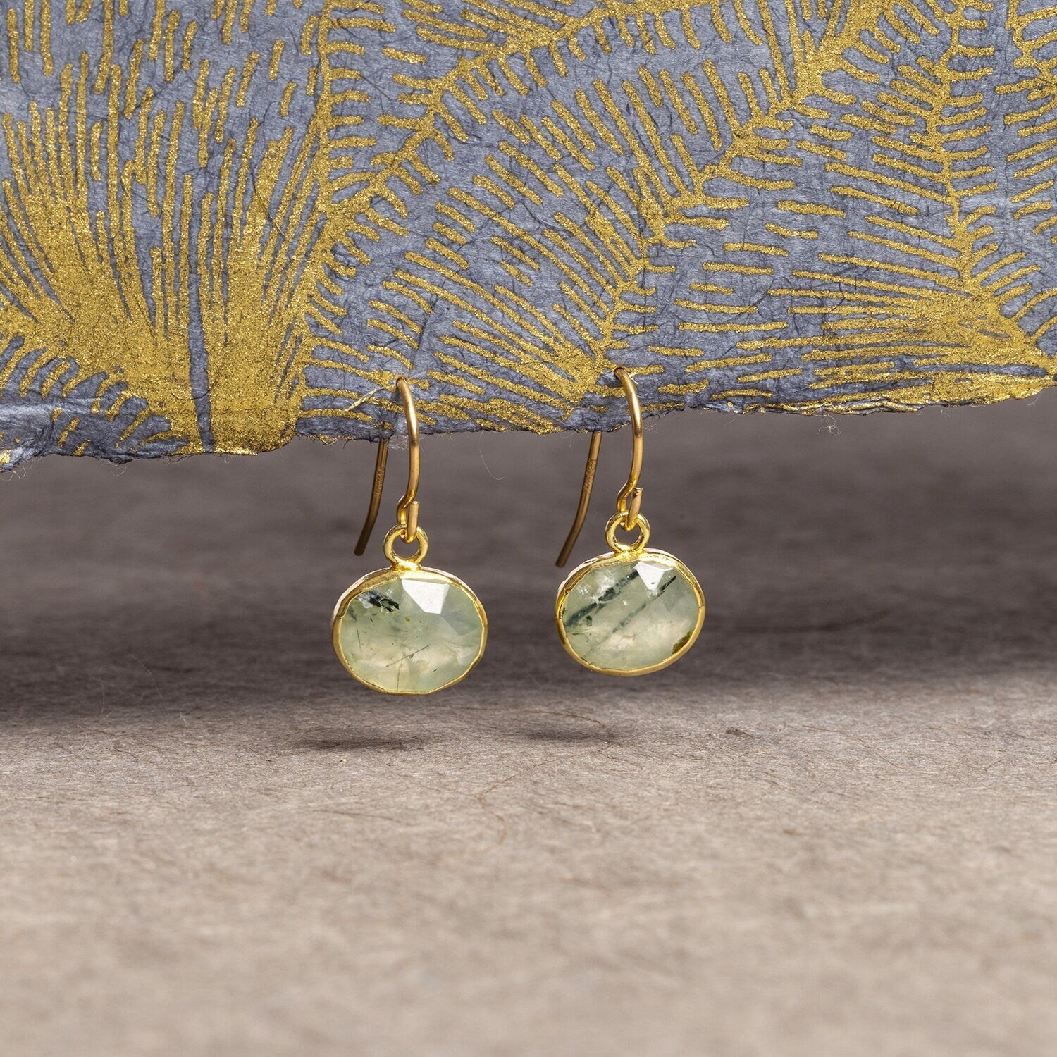 Prehnite Gold Oval Earrings Earrings Soul & Little Rose   
