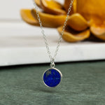 Lapis Lazuli 925 Sterling Silver Circle Shape Pendant on Cable Chain Necklaces Soul & Little Rose   