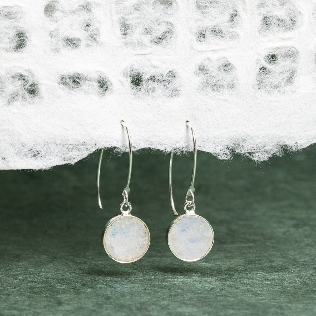 White Moonstone 925 Sterling Silver long circle drop earrings Earrings Soul & Little Rose   