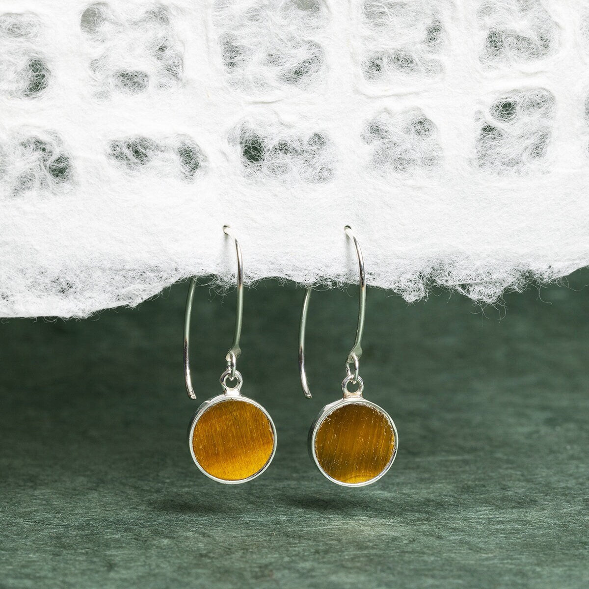 Tiger's Eye Round Disc Drop 925 Sterling Silver Long Earrings Earrings Soul & Little Rose   