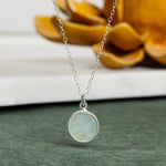 HAquamarine 925 Sterling Silver Round Disc Pendant Cable Chain Necklaces Soul & Little Rose   