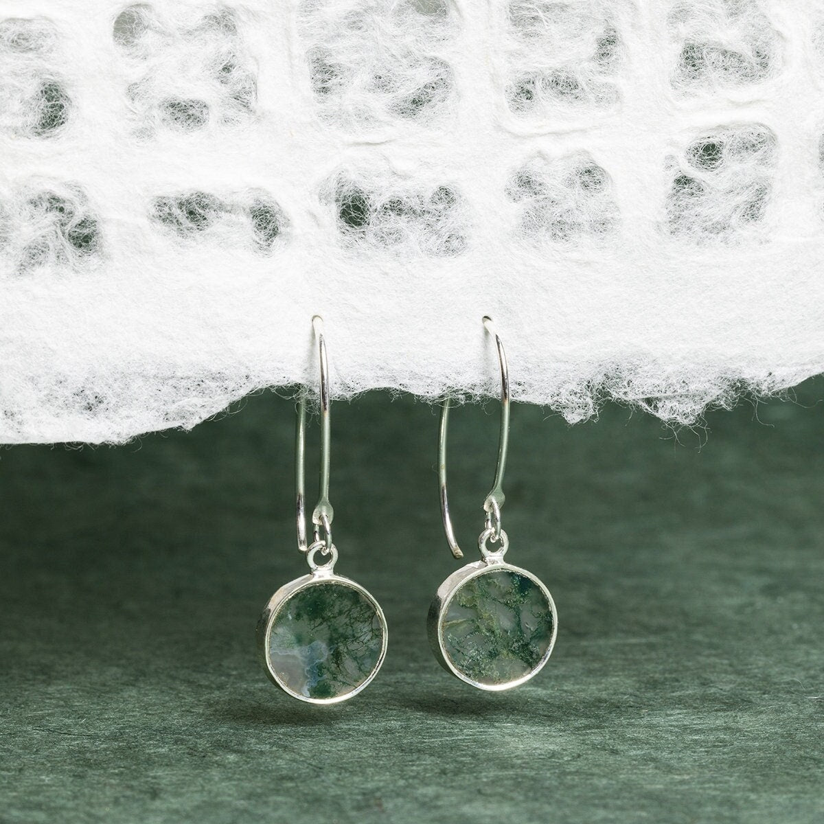 Moss Agate Drop Earrings 925 Sterling Silver Ear-wire Earrings Soul & Little Rose   