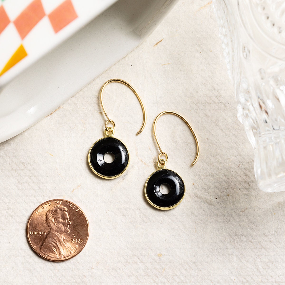 Black Onyx Dangle Drop Earrings with 14k Gold Filled Ear-Wires Earrings Soul & Little Rose   