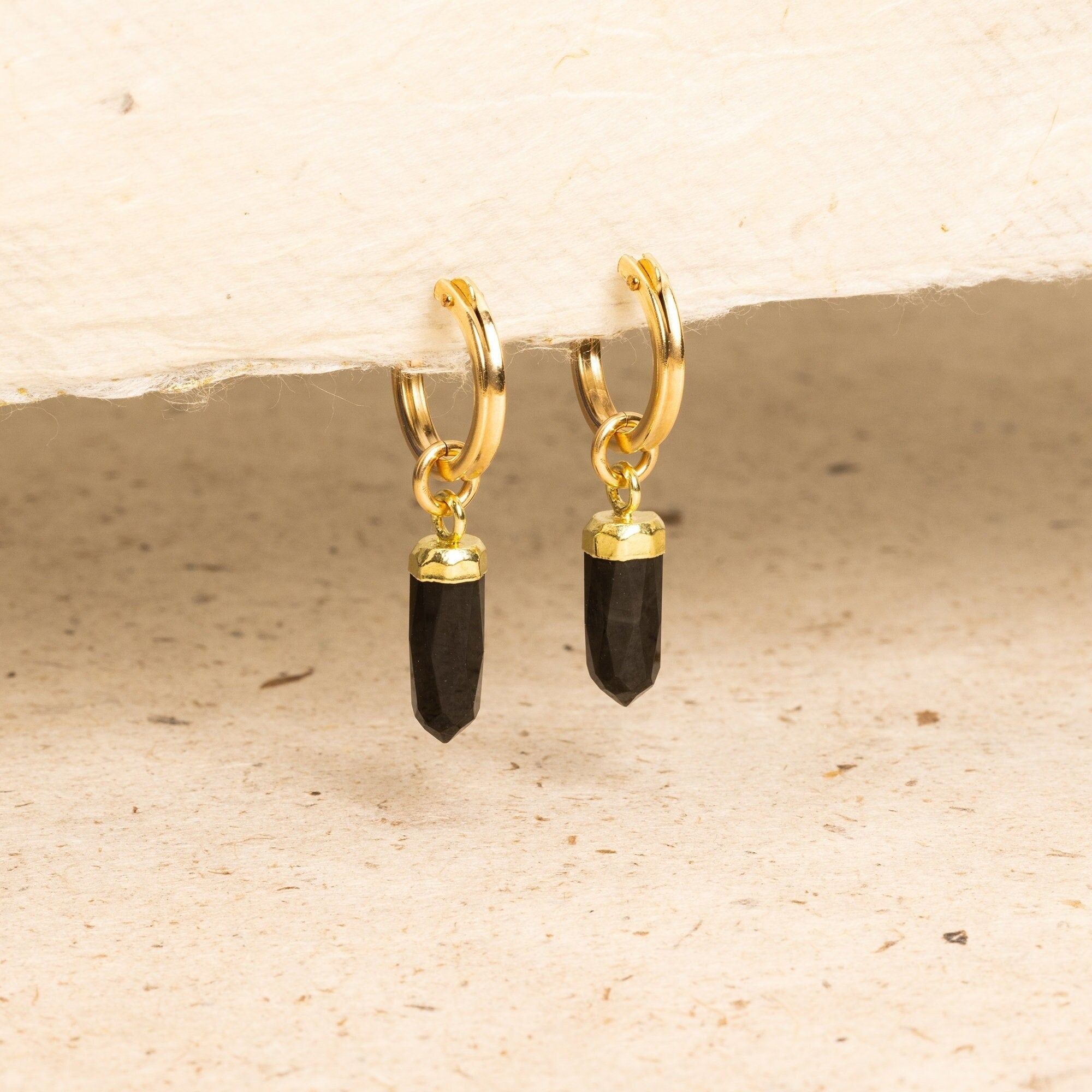 Obsidian Points 14k Gold Filled Small Hoop Earrings Earrings Soul & Little Rose   