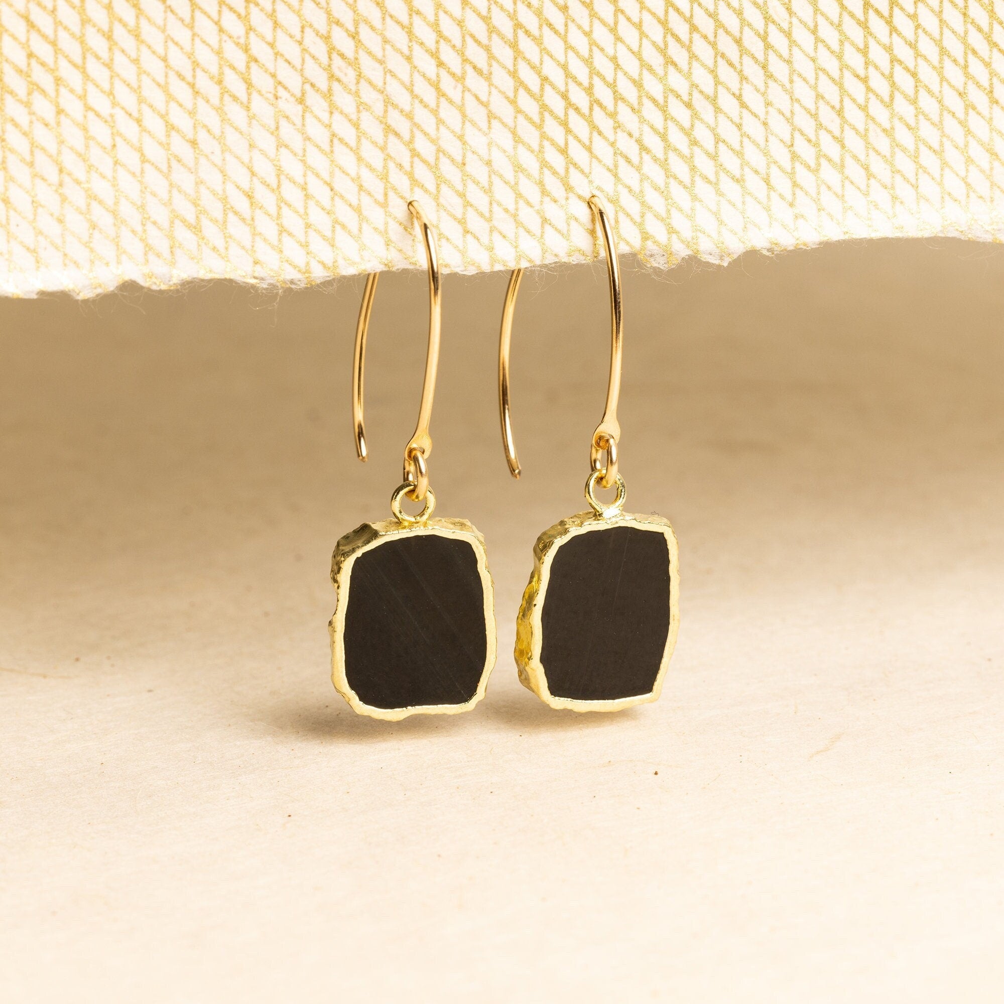 Raw Obsidian Gemstone Slice Earrings on 14k Gold Filled Earwires Earrings Soul & Little Rose   