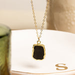 Raw Genuine Black Obsidian Slice Pendant on 14k Gold Filled Chain Necklaces Soul & Little Rose   