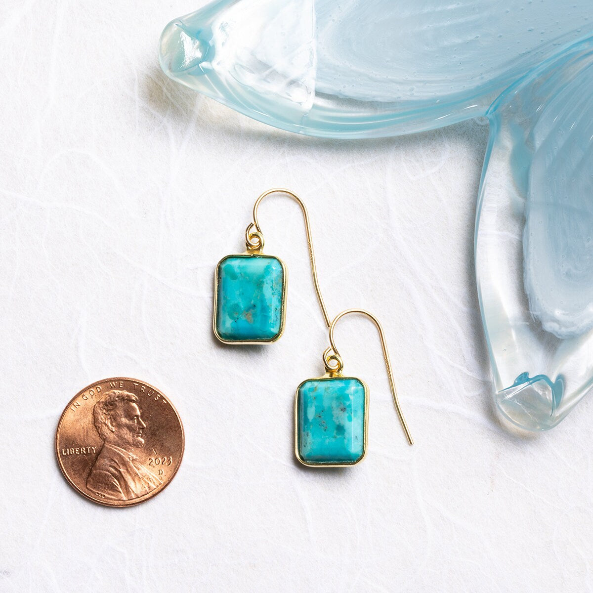 Turquoise Emerald Cut Drop Earrings 14k Gold Filled Ear Wire Earrings Soul & Little Rose   