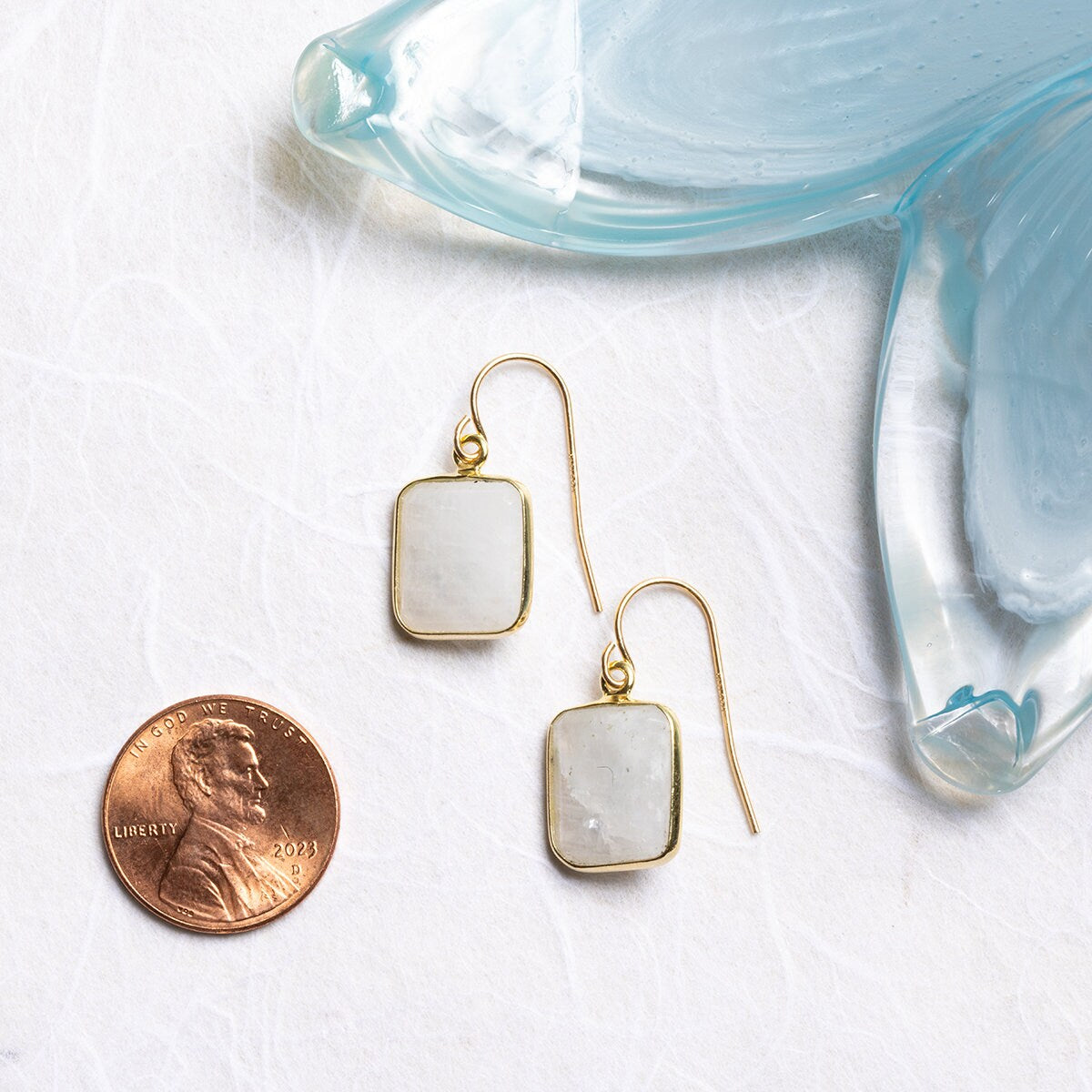 Rainbow Moonstone Emerald Cut Drop Earrings 14k Gold Filled Earwire Earrings Soul & Little Rose   