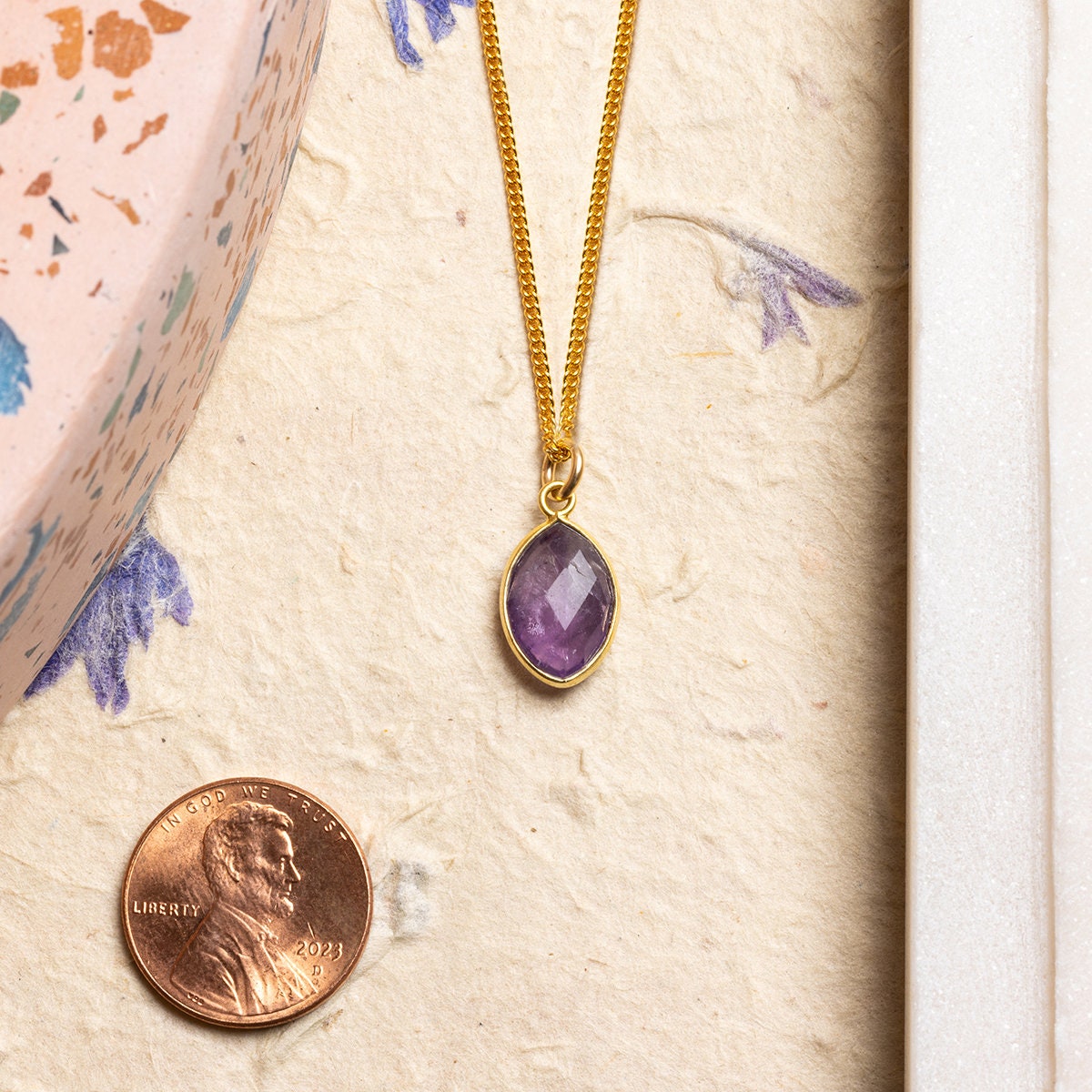 Purple Amethyst Marquise Drop Pendant Necklace 14k Gold Filled Chain Necklaces Soul & Little Rose   