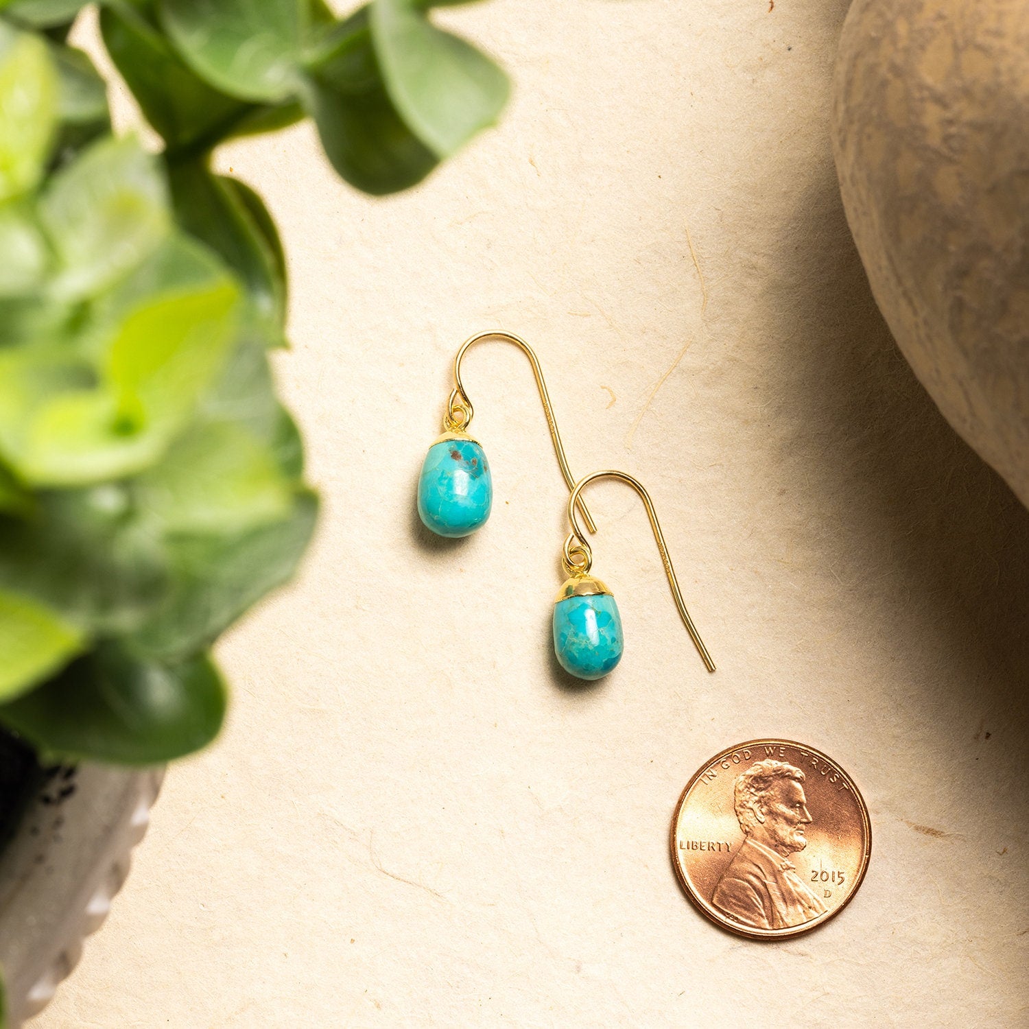 Turquoise Gold Drop Earrings - 14k Gold Filled Hook Ear wire Earrings Soul & Little Rose   