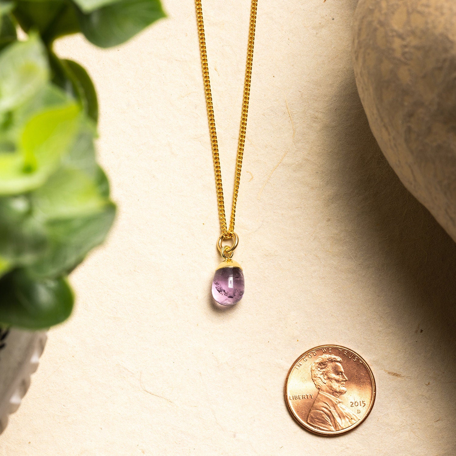 Amethyst Gold Drop Necklace - 14k Gold Filled Curb Chain Necklaces Soul & Little Rose   