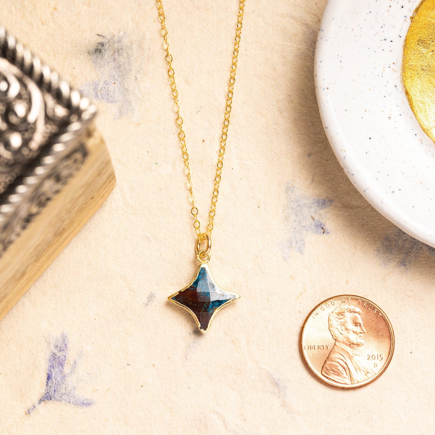 Chrysocolla Star Gold Necklace 14k Gold Filled Cable Chain Necklaces Soul & Little Rose   