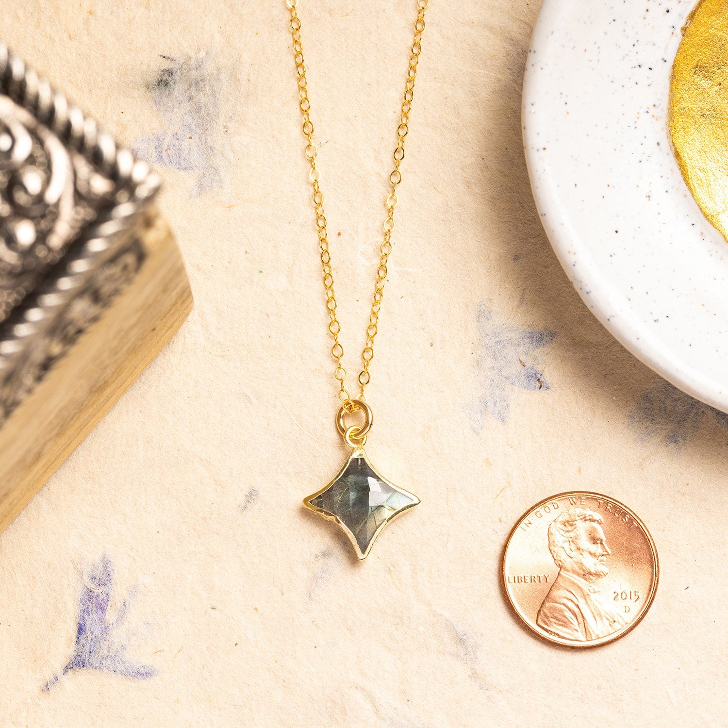 Labradorite Gold Bezel 4 point Star Necklace Necklaces Soul & Little Rose   