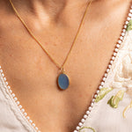 Blue Chalcedony Oval Statement Necklace 14k Gold Filled Curb Chain Necklace Necklaces Soul & Little Rose   