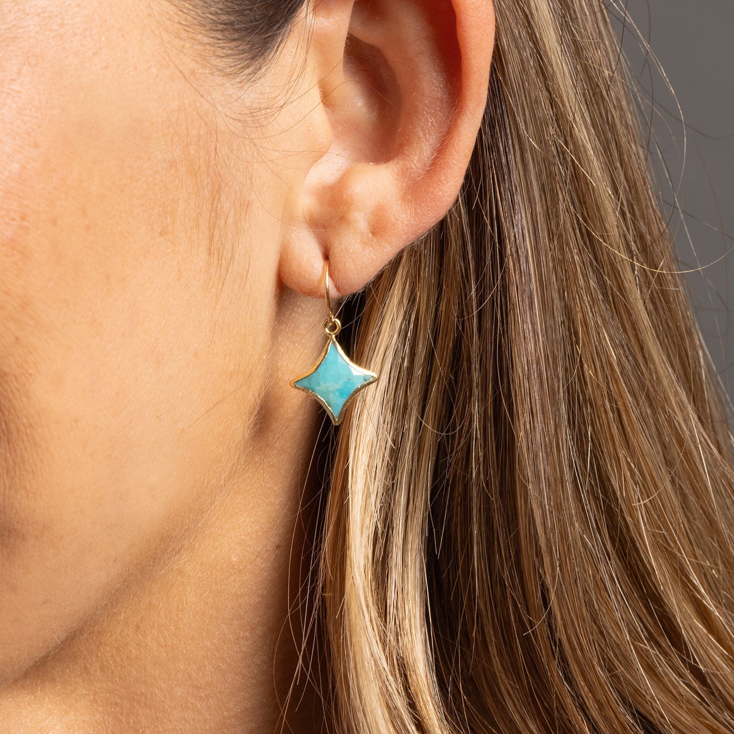 Turquoise Four Point Star Gold Drop Earrings Earrings Soul & Little Rose   