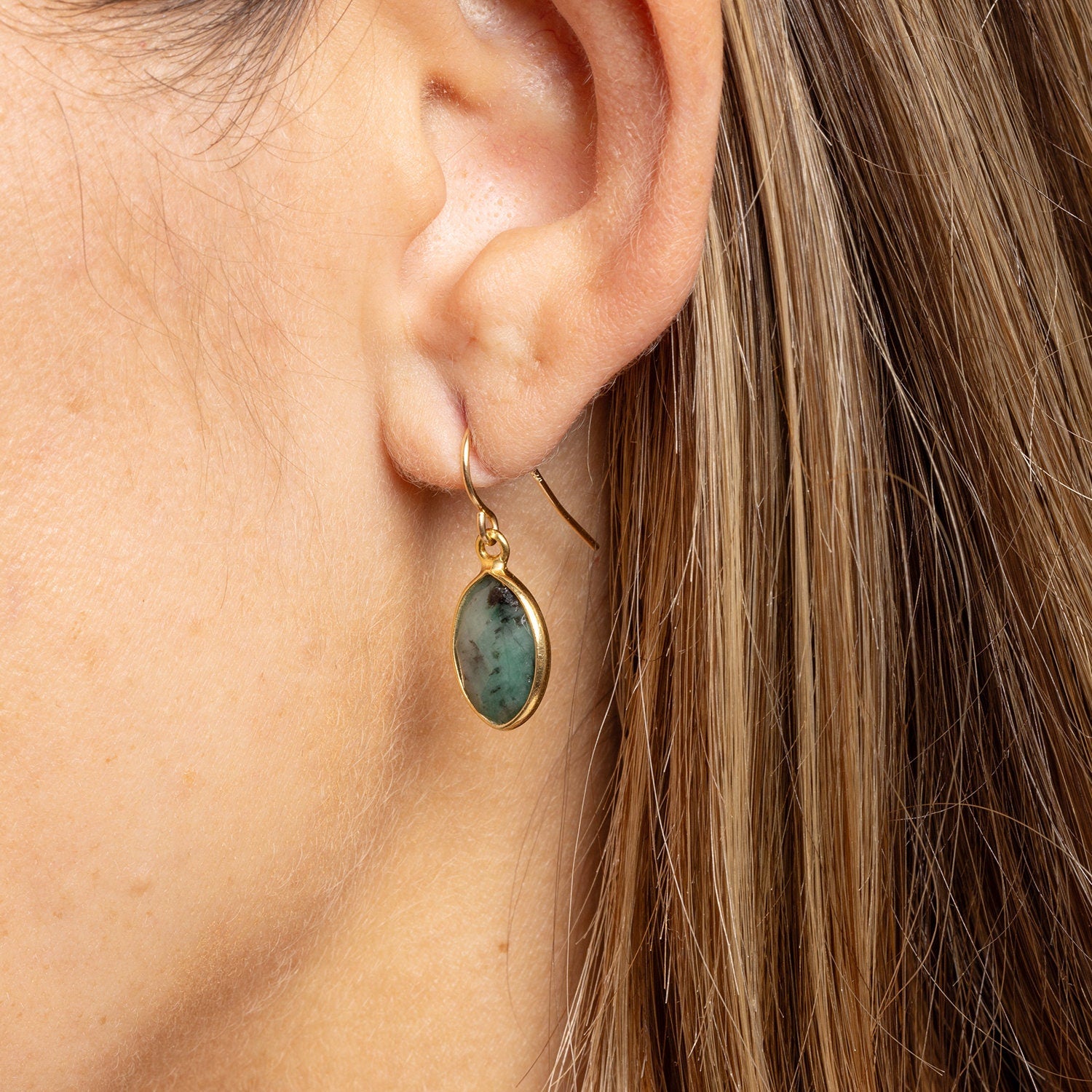 Raw Emerald Marquise Cut Drop Earrings 14k Gold Filled Ear wires Earrings Soul & Little Rose   