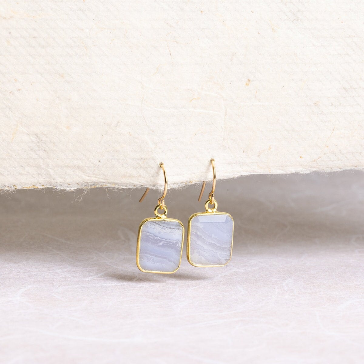 Blue Lace Agate Emerald Cut Gold Drop Earrings Earrings Soul & Little Rose   